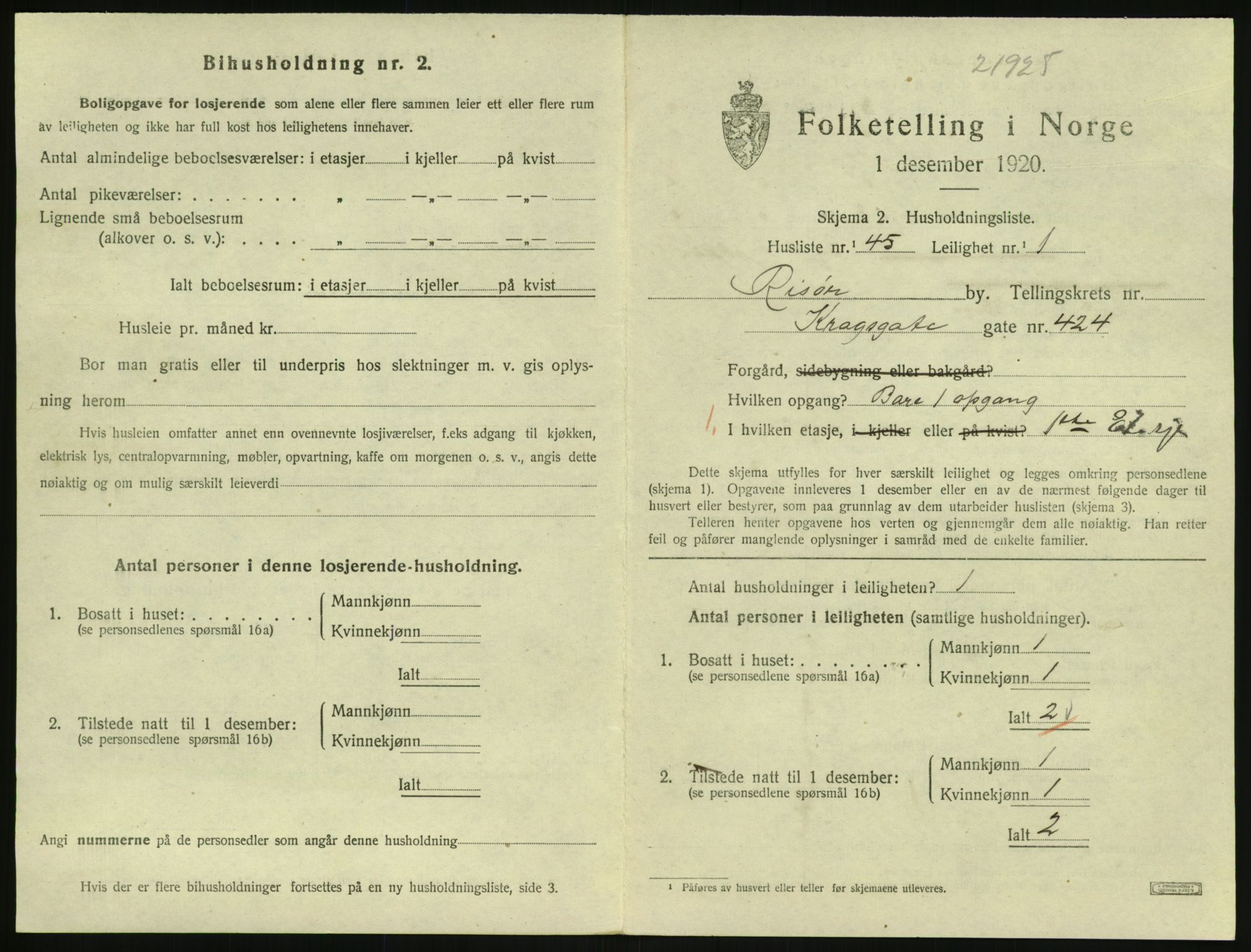 SAK, 1920 census for Risør, 1920, p. 2083