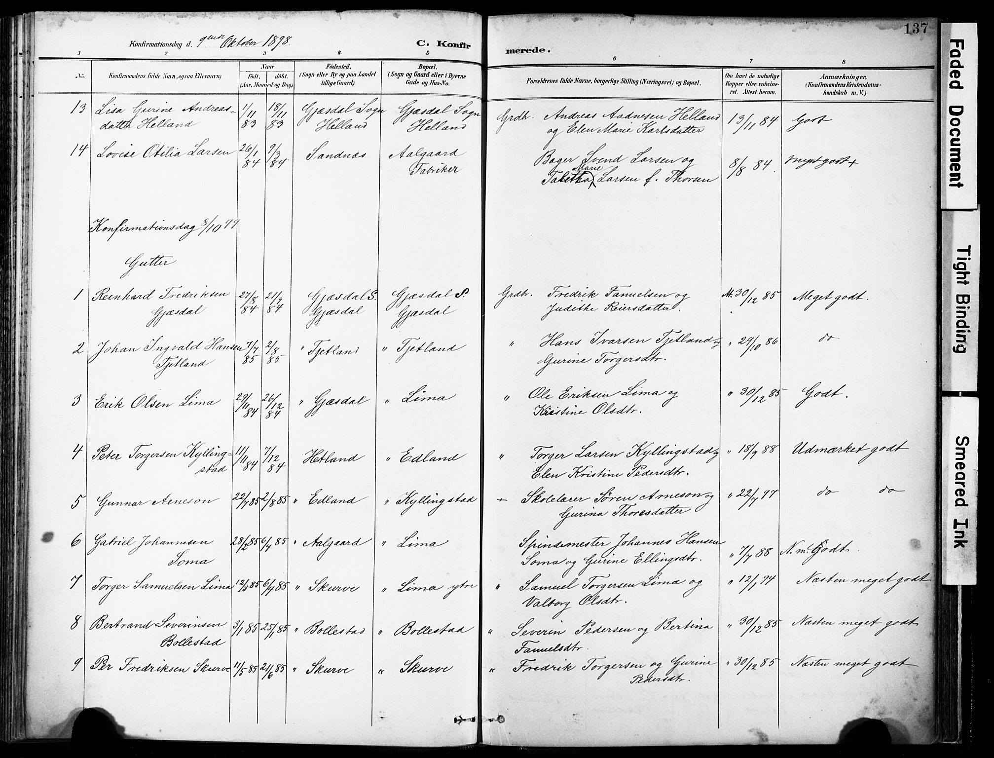 Lye sokneprestkontor, AV/SAST-A-101794/001/30BA/L0012: Parish register (official) no. A 11, 1896-1909, p. 137