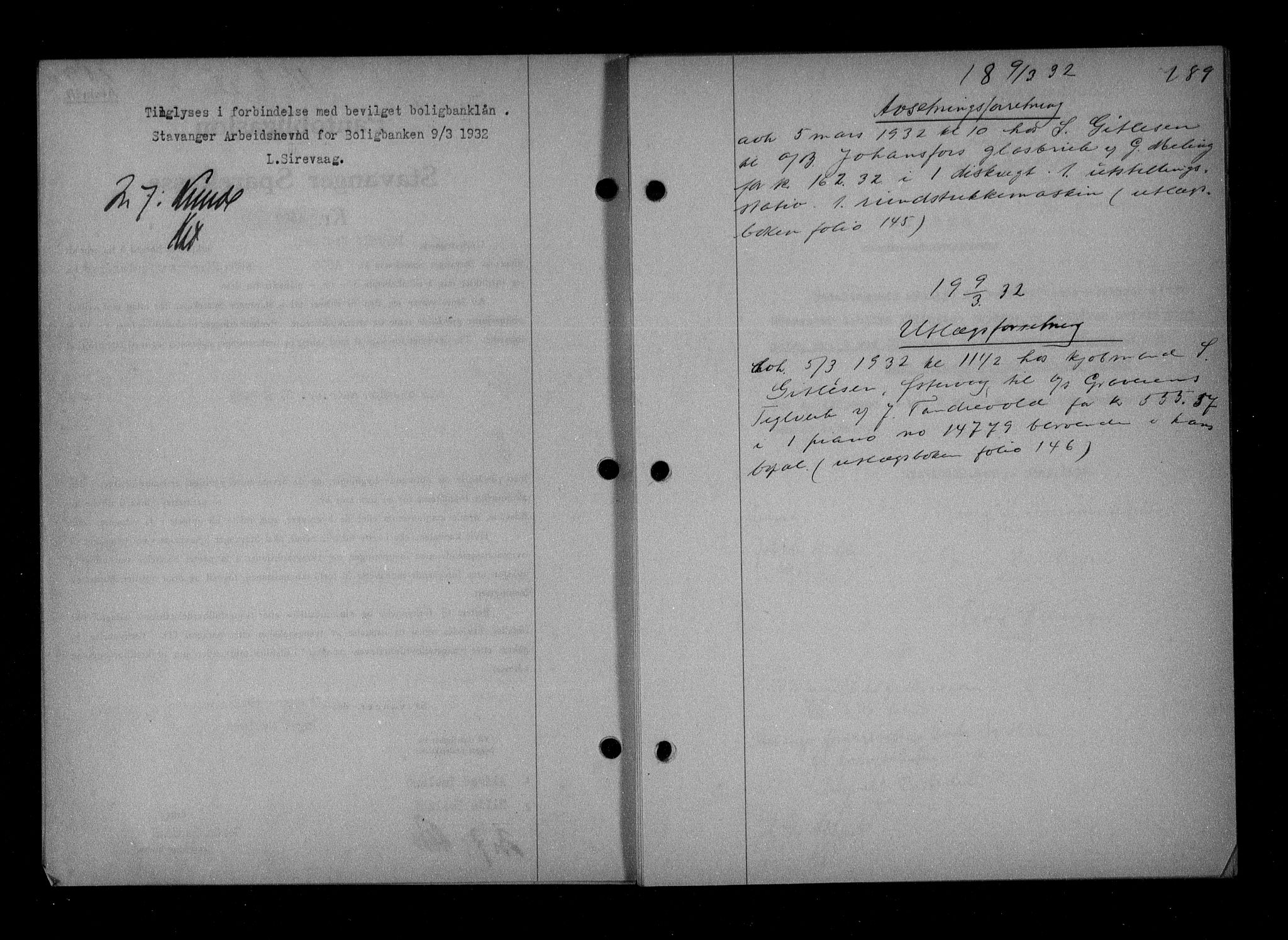 Stavanger byfogd, SAST/A-101408/001/4/41/410/410BB/L0061: Mortgage book no. 51, 1932-1932, Deed date: 09.03.1932