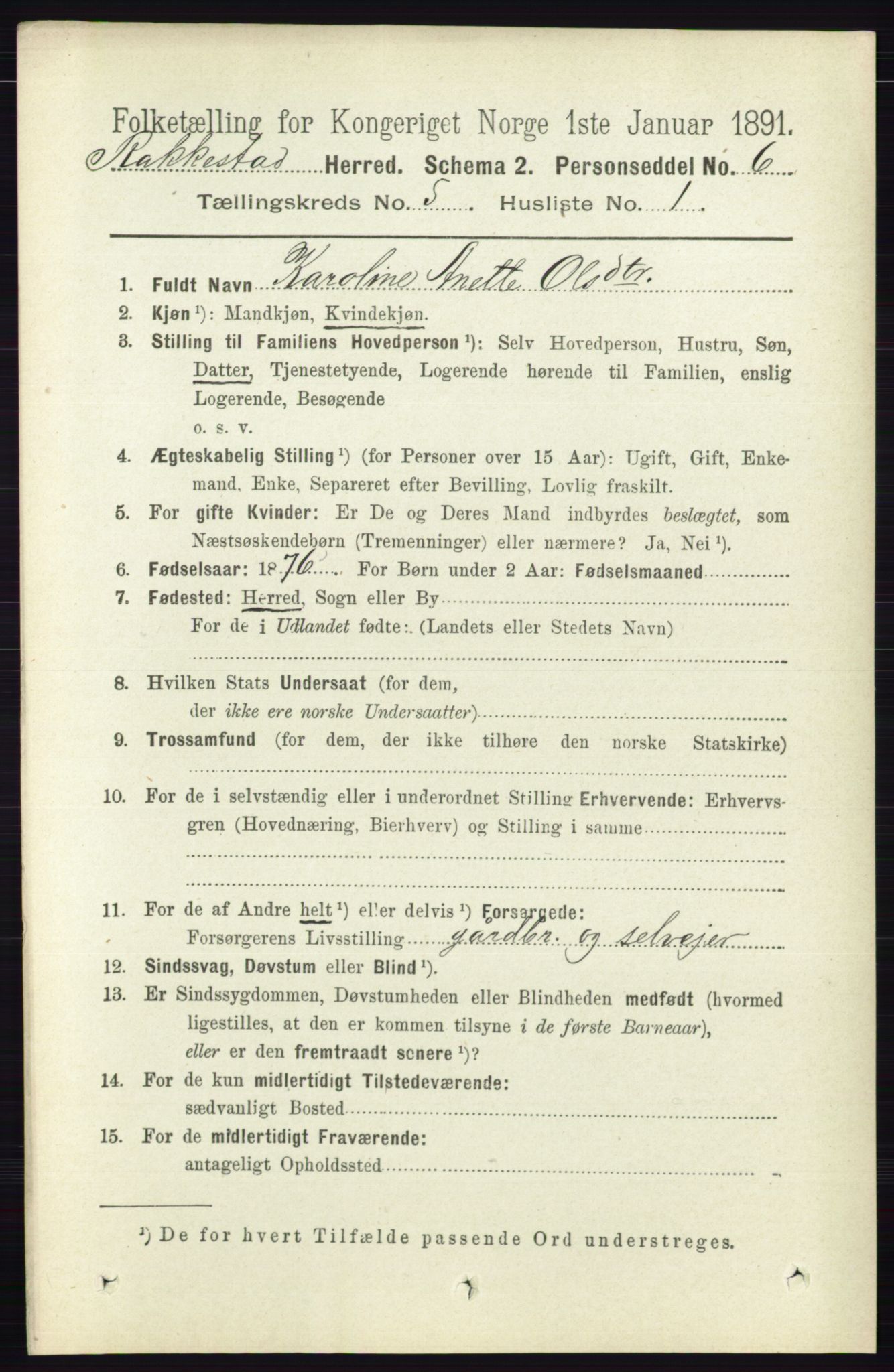 RA, 1891 census for 0128 Rakkestad, 1891, p. 2247