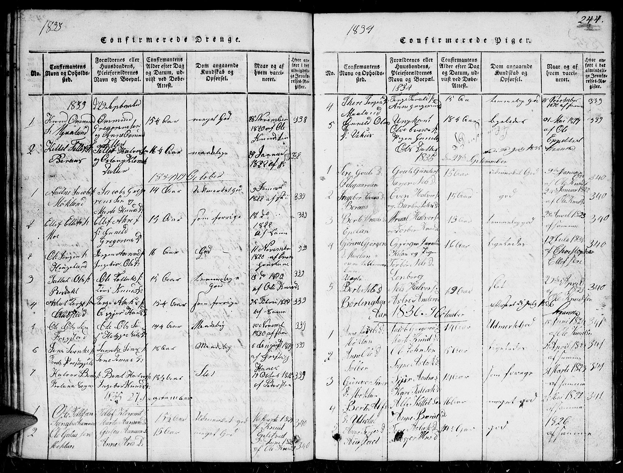 Herefoss sokneprestkontor, SAK/1111-0019/F/Fb/Fbc/L0001: Parish register (copy) no. B 1, 1816-1866, p. 244