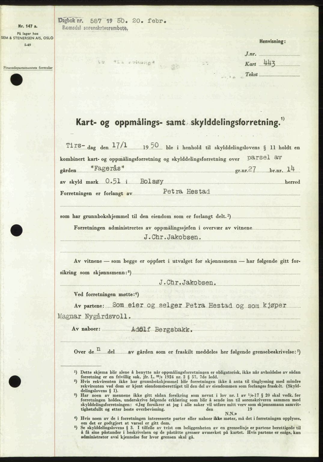 Romsdal sorenskriveri, AV/SAT-A-4149/1/2/2C: Mortgage book no. A32, 1950-1950, Diary no: : 587/1950