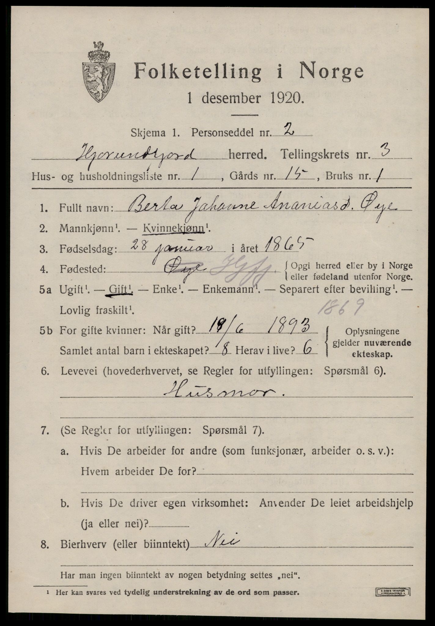 SAT, 1920 census for Hjørundfjord, 1920, p. 1155