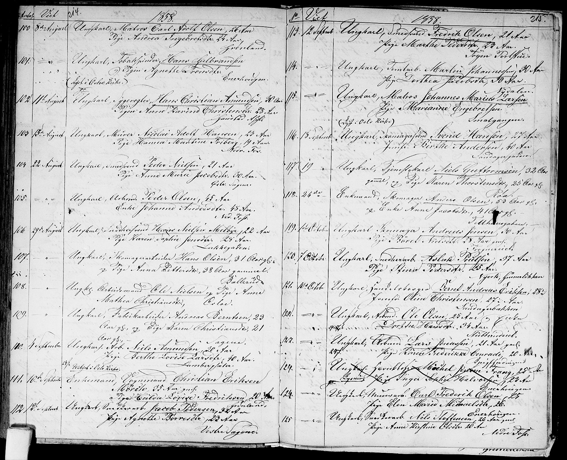 Aker prestekontor kirkebøker, AV/SAO-A-10861/G/L0011: Parish register (copy) no. 11, 1846-1859, p. 214-215