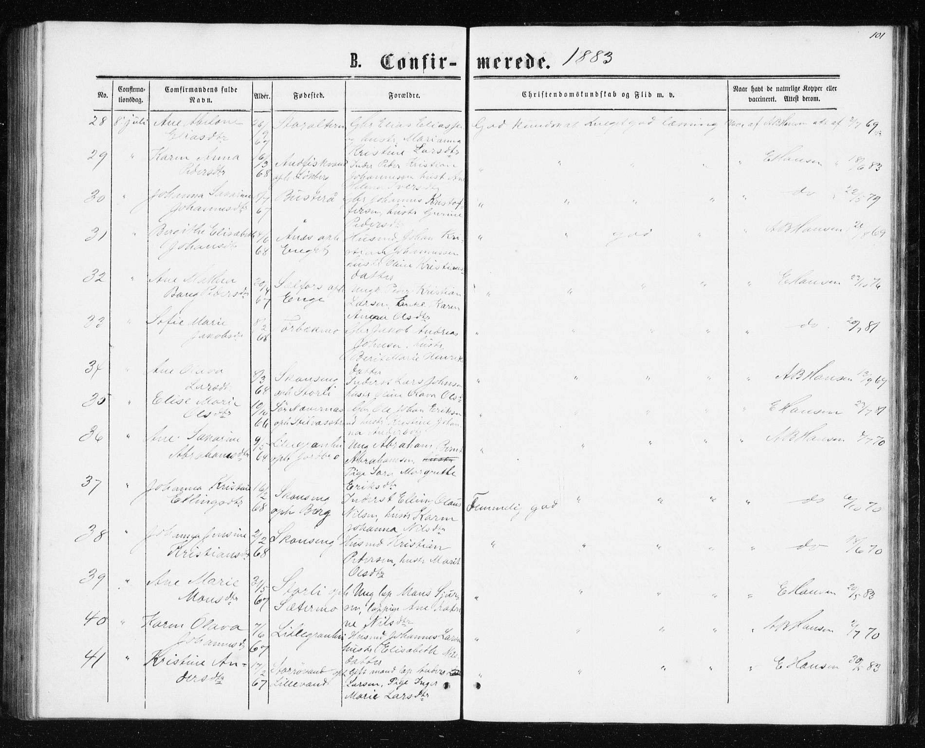 Ministerialprotokoller, klokkerbøker og fødselsregistre - Nordland, AV/SAT-A-1459/827/L0416: Parish register (copy) no. 827C05, 1865-1886, p. 101