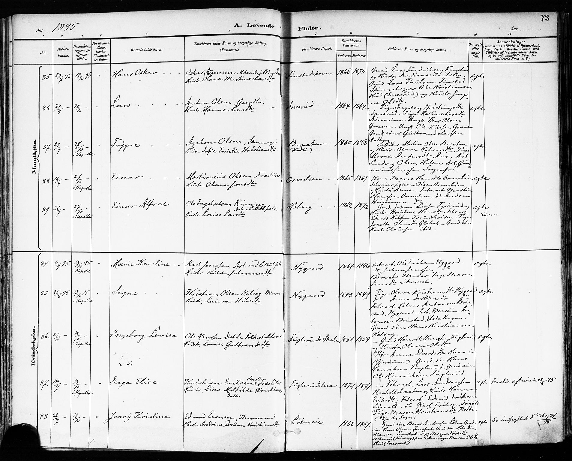 Eidsvoll prestekontor Kirkebøker, AV/SAO-A-10888/F/Fa/L0004: Parish register (official) no. I 4, 1891-1900, p. 73