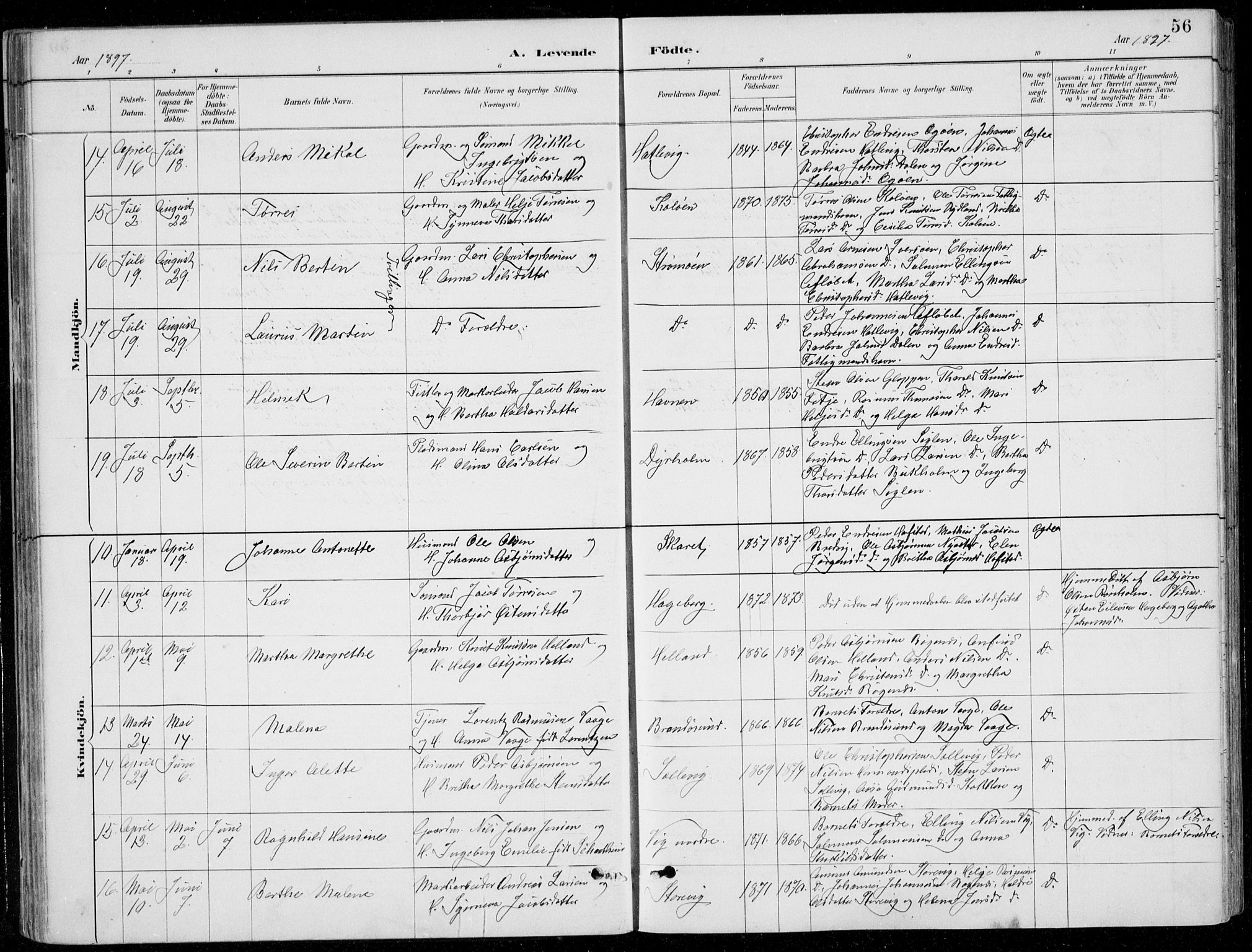 Fitjar sokneprestembete, SAB/A-99926: Parish register (copy) no. A 2, 1887-1906, p. 56