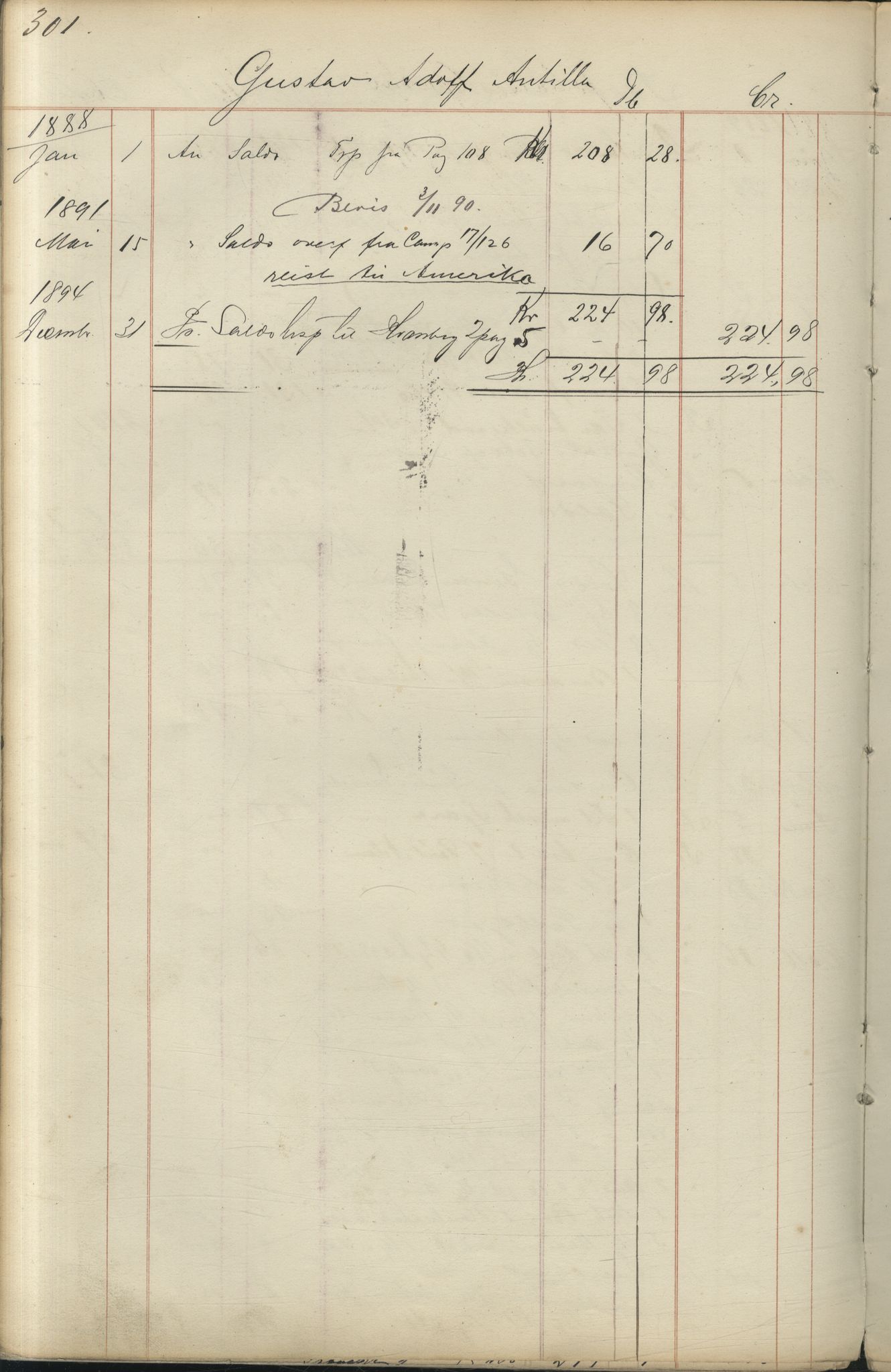 Brodtkorb handel A/S, VAMU/A-0001/F/Fc/L0001/0001: Konto for kvener og nordmenn på Kolahalvøya  / Conto for Kvæner og Nordmænd paa Russefinmarken No 1, 1868-1894, p. 301