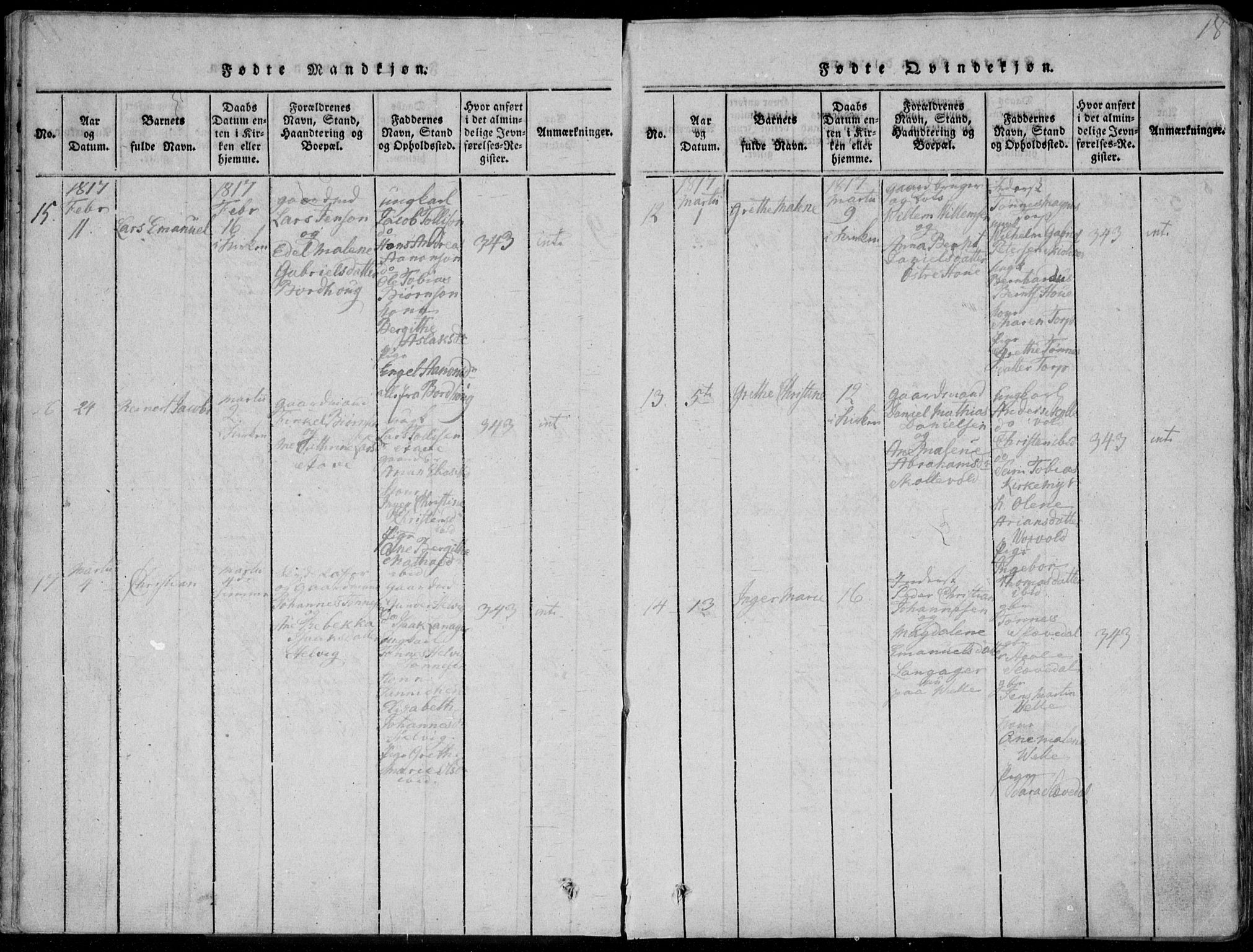 Lista sokneprestkontor, SAK/1111-0027/F/Fa/L0007: Parish register (official) no. A 7, 1816-1823, p. 18