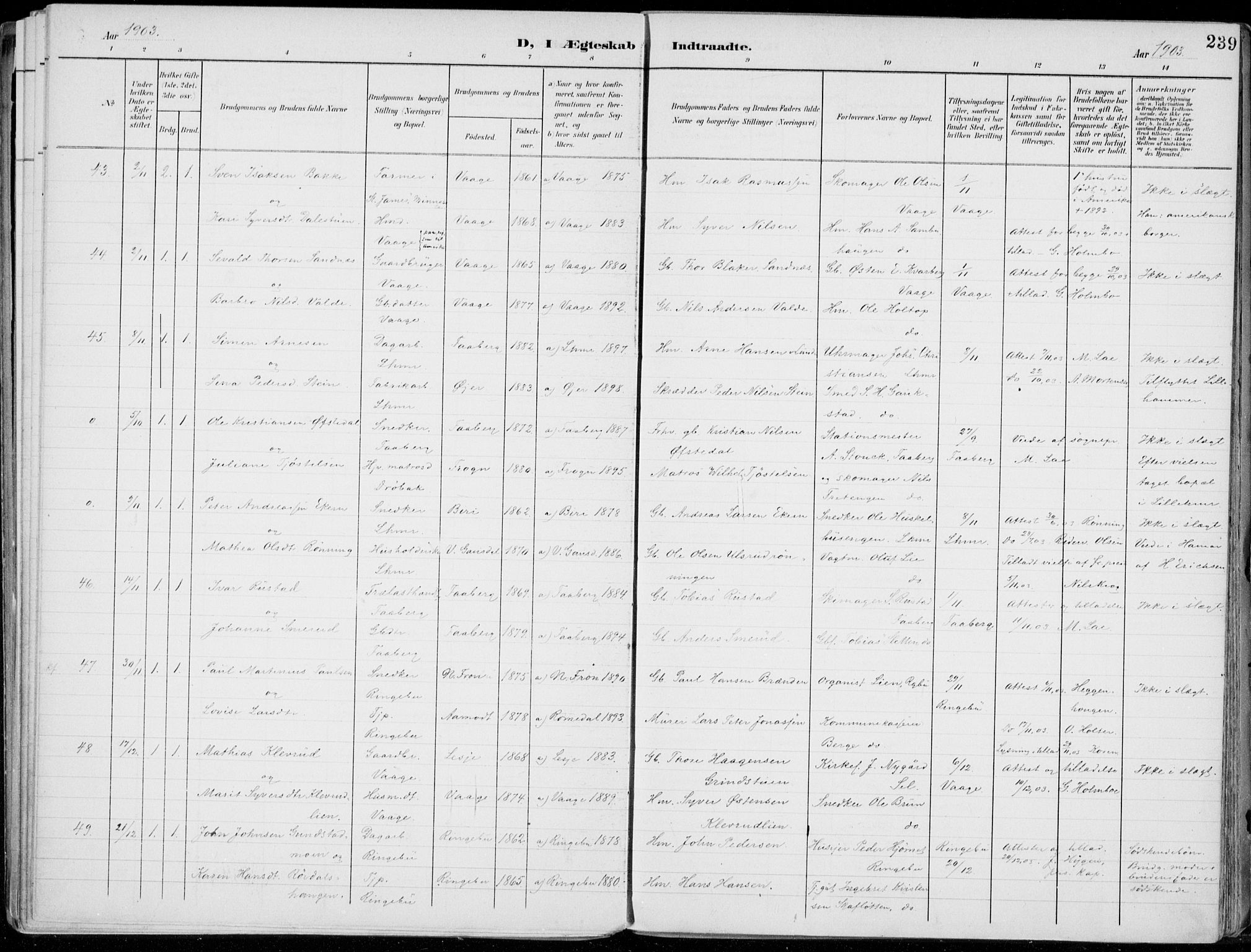 Lillehammer prestekontor, AV/SAH-PREST-088/H/Ha/Haa/L0001: Parish register (official) no. 1, 1901-1916, p. 239