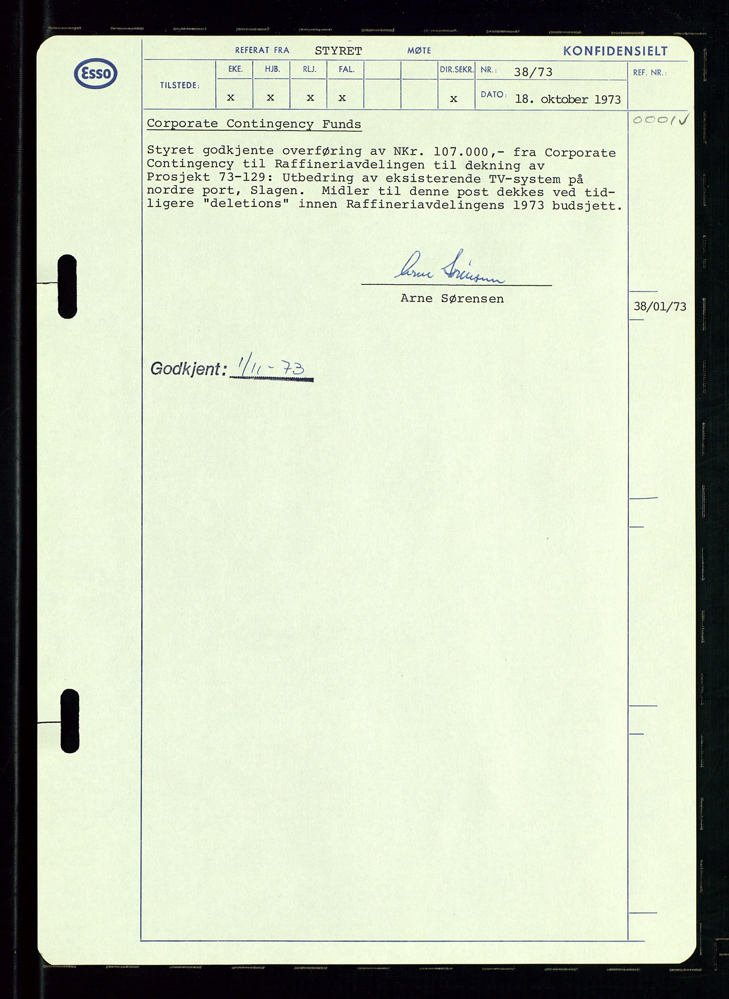 Pa 0982 - Esso Norge A/S, AV/SAST-A-100448/A/Aa/L0003/0002: Den administrerende direksjon Board minutes (styrereferater) og Bedriftforsamlingsprotokoll / Den administrerende direksjon Board minutes (styrereferater), 1970-1974, p. 48