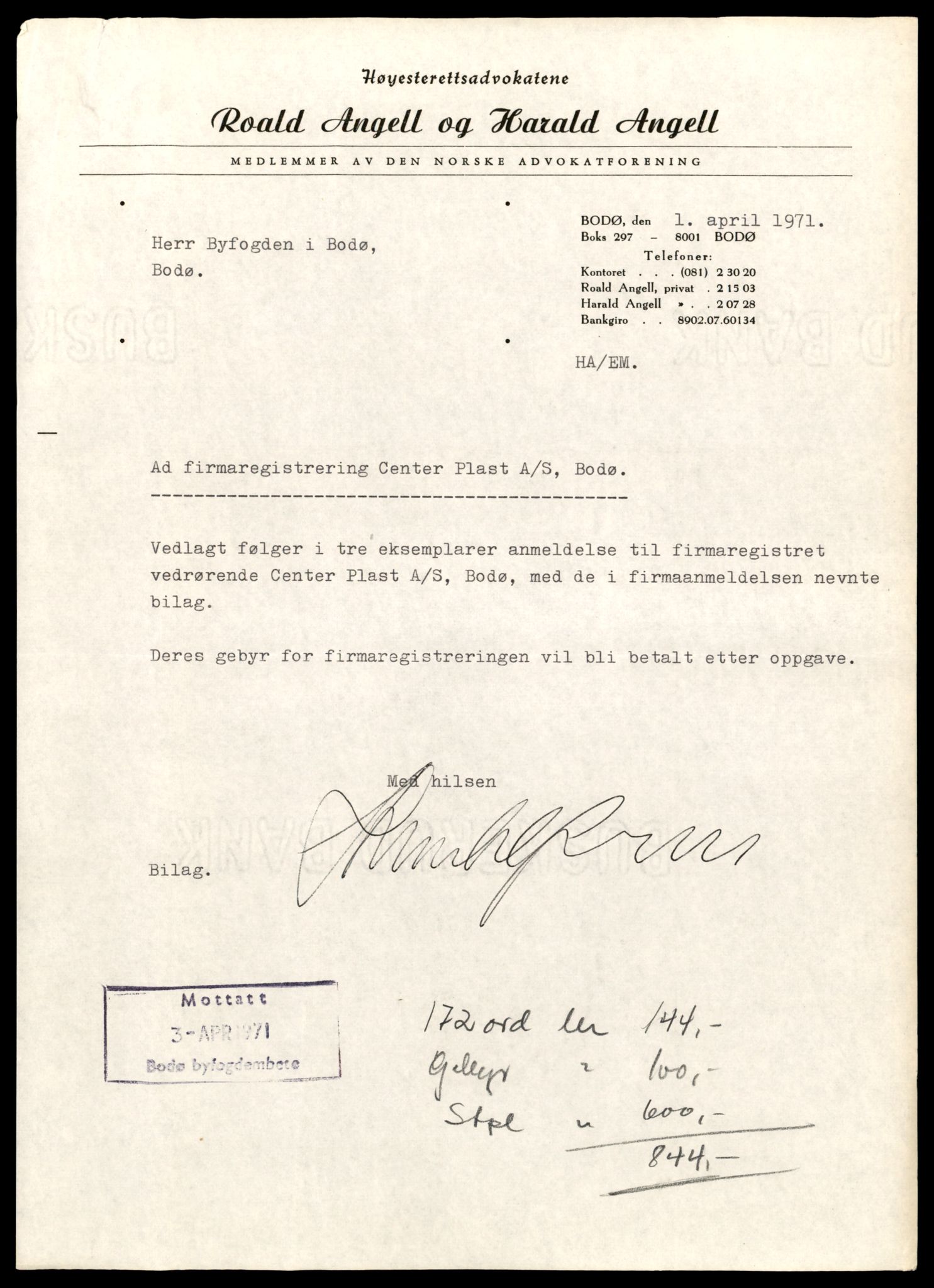 Bodø sorenskriveri, AV/SAT-A-0022/3/J/Jd/Jda/L0019: Bilag, 1971, p. 3