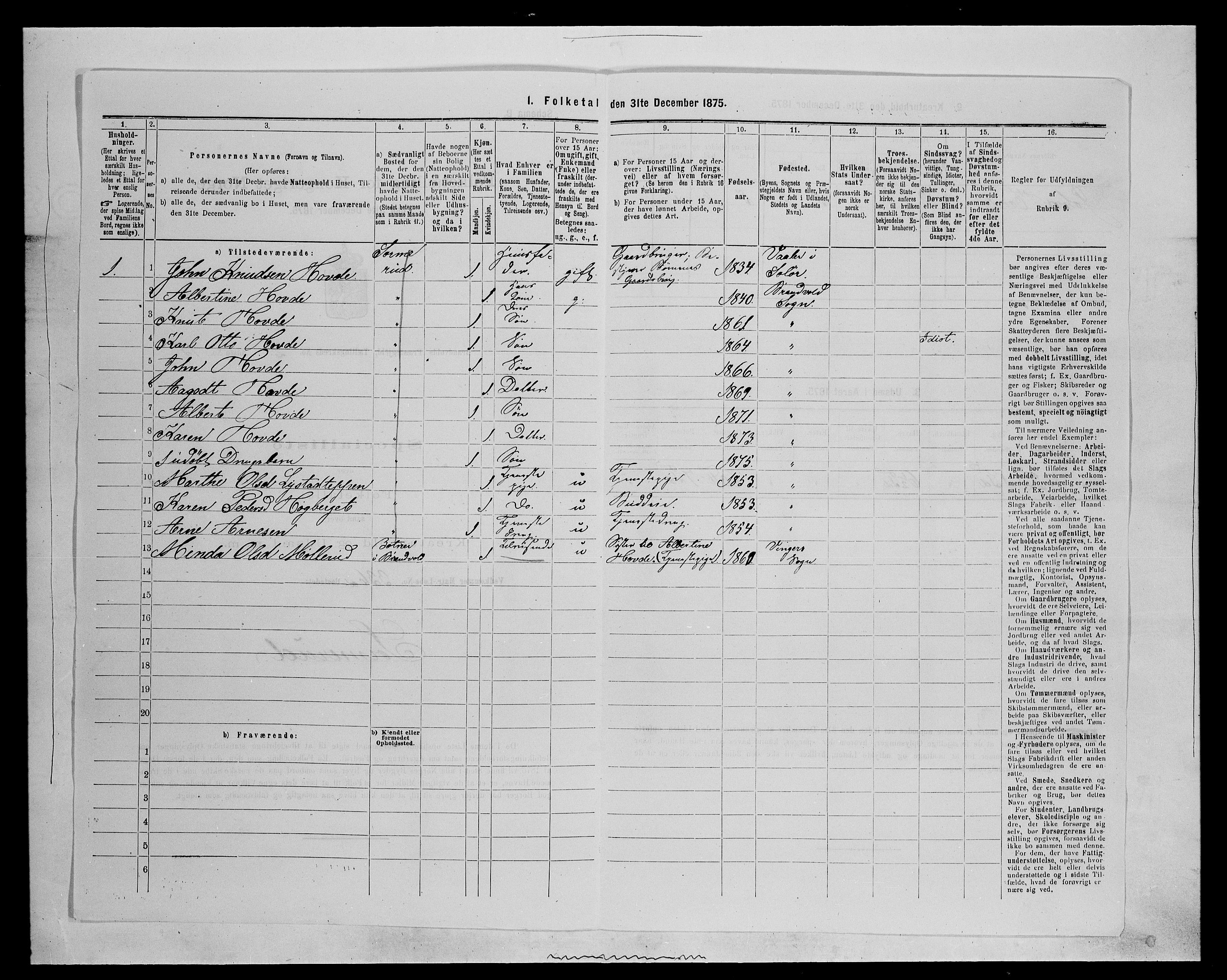 SAH, 1875 census for 0422P Brandval, 1875, p. 406