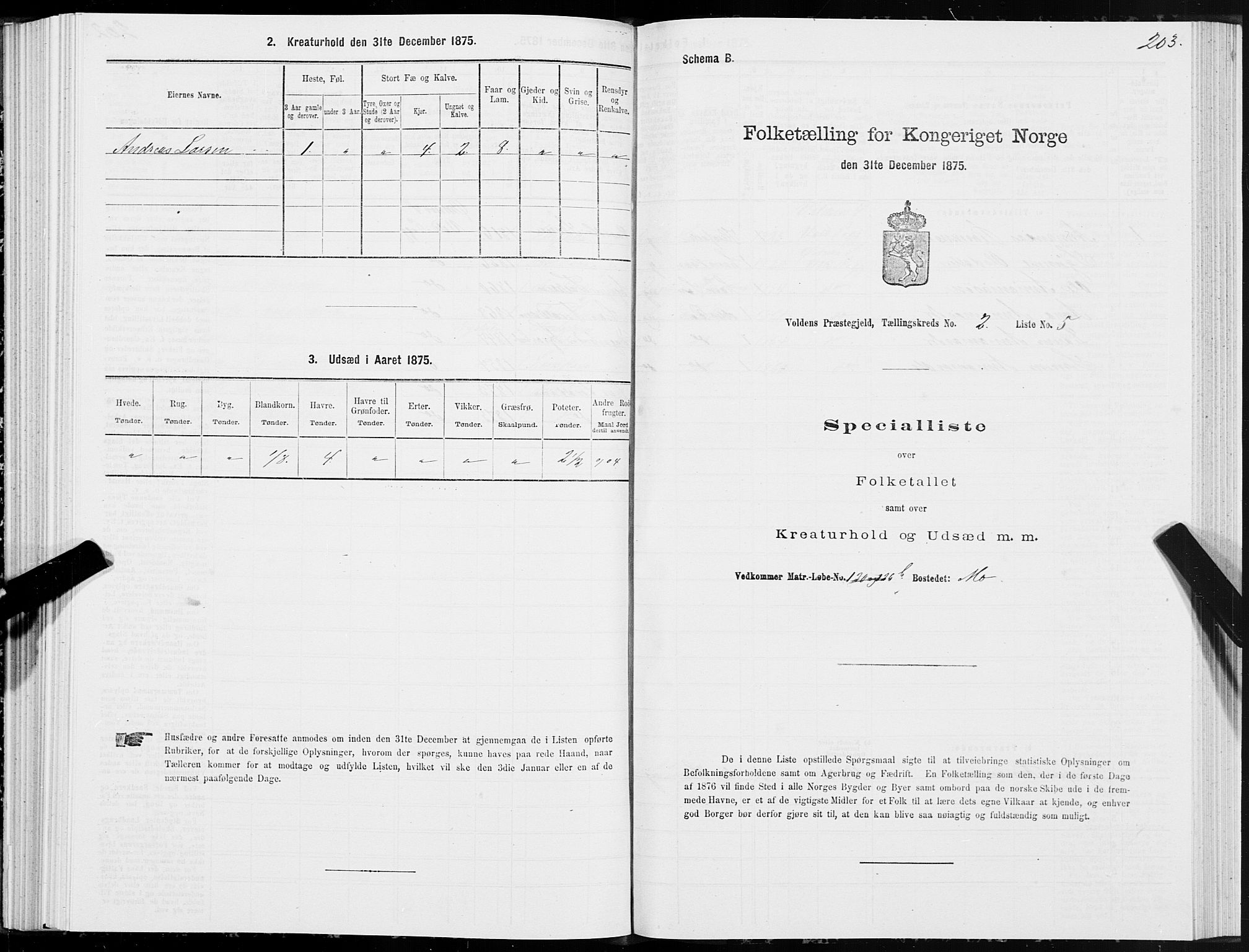 SAT, 1875 census for 1519P Volda, 1875, p. 2203