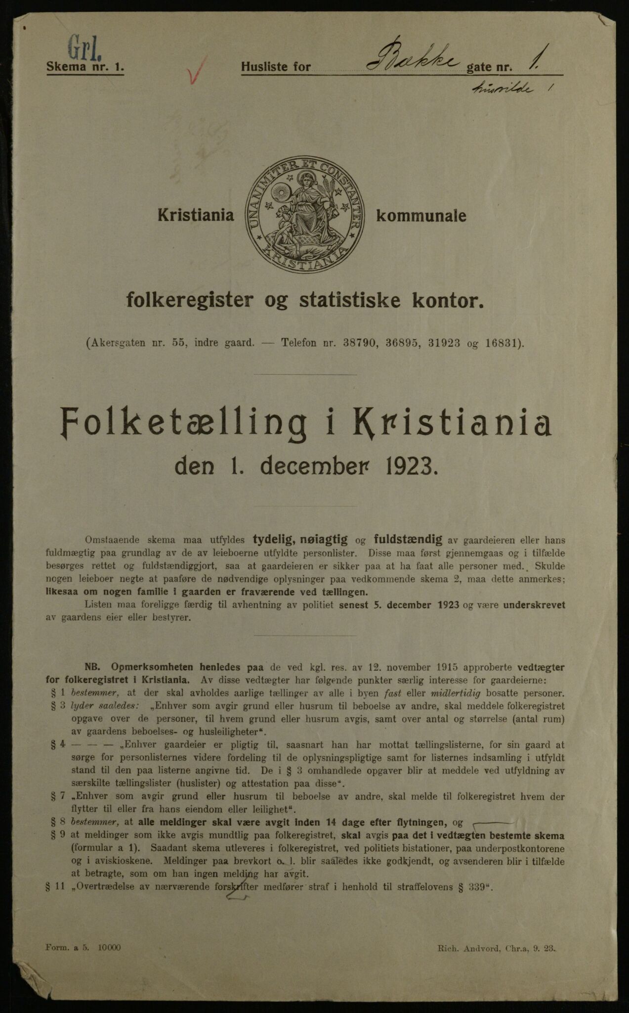 OBA, Municipal Census 1923 for Kristiania, 1923, p. 12479