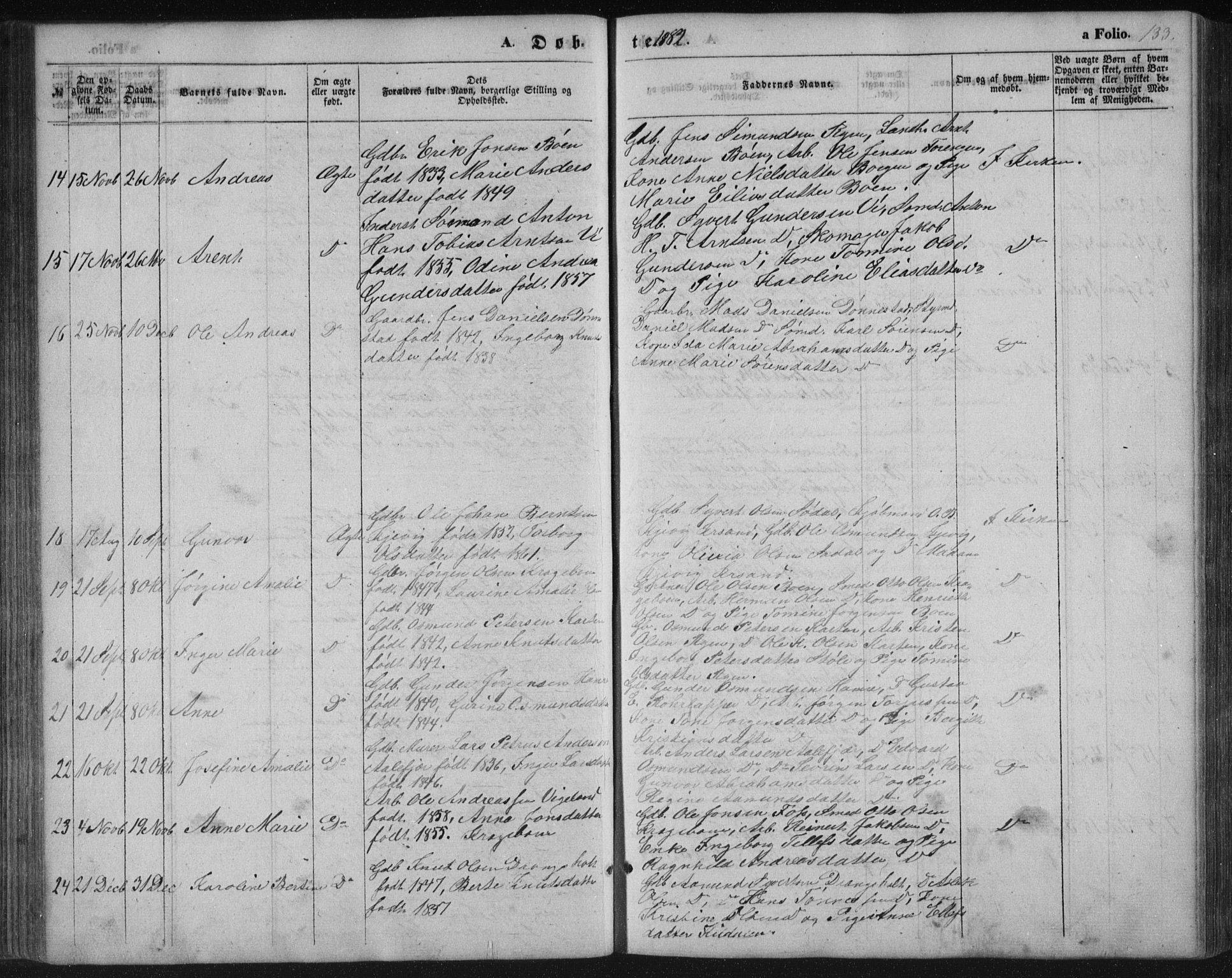 Tveit sokneprestkontor, AV/SAK-1111-0043/F/Fb/L0003: Parish register (copy) no. B 3, 1854-1886, p. 133