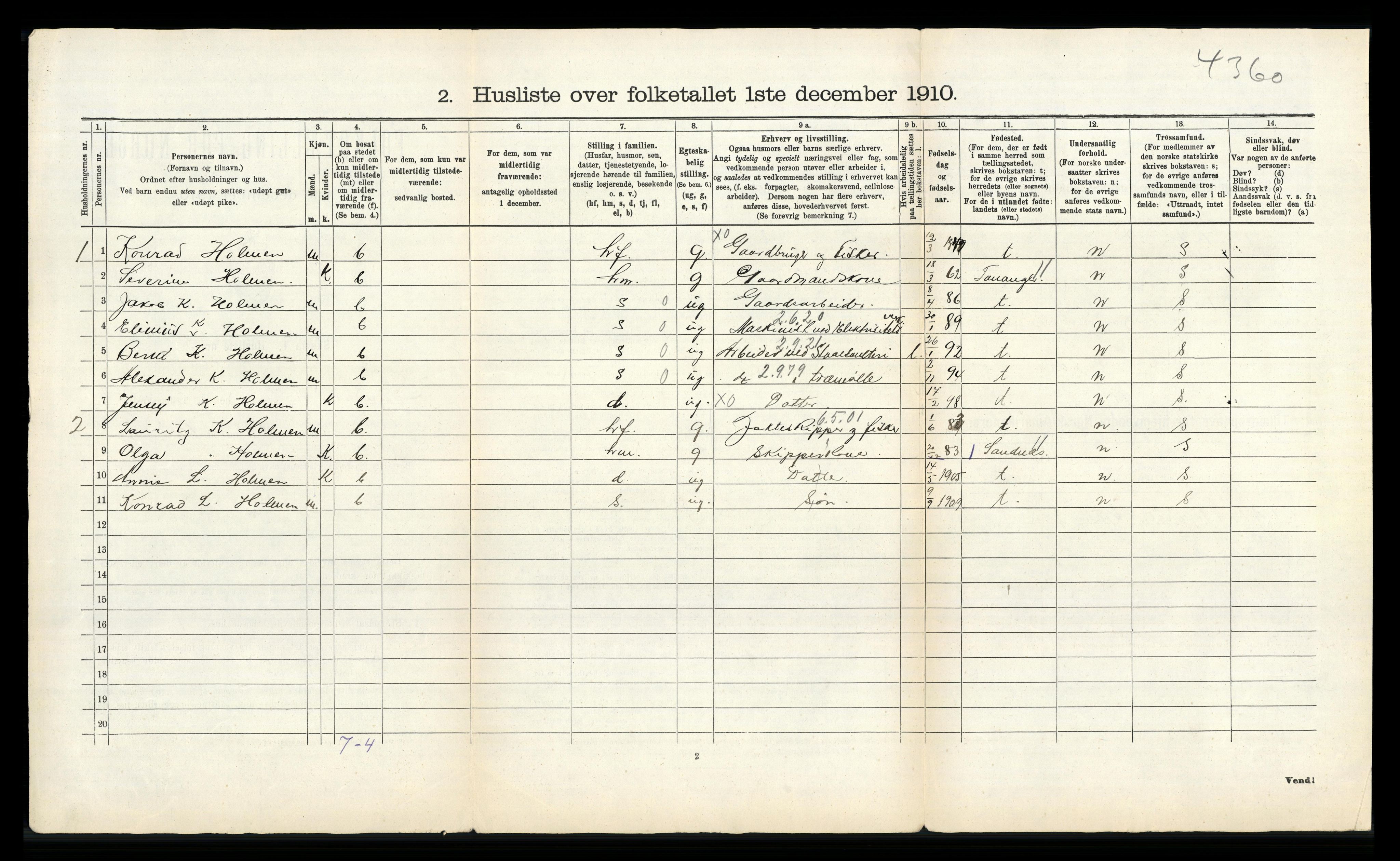 RA, 1910 census for Sokndal, 1910, p. 51