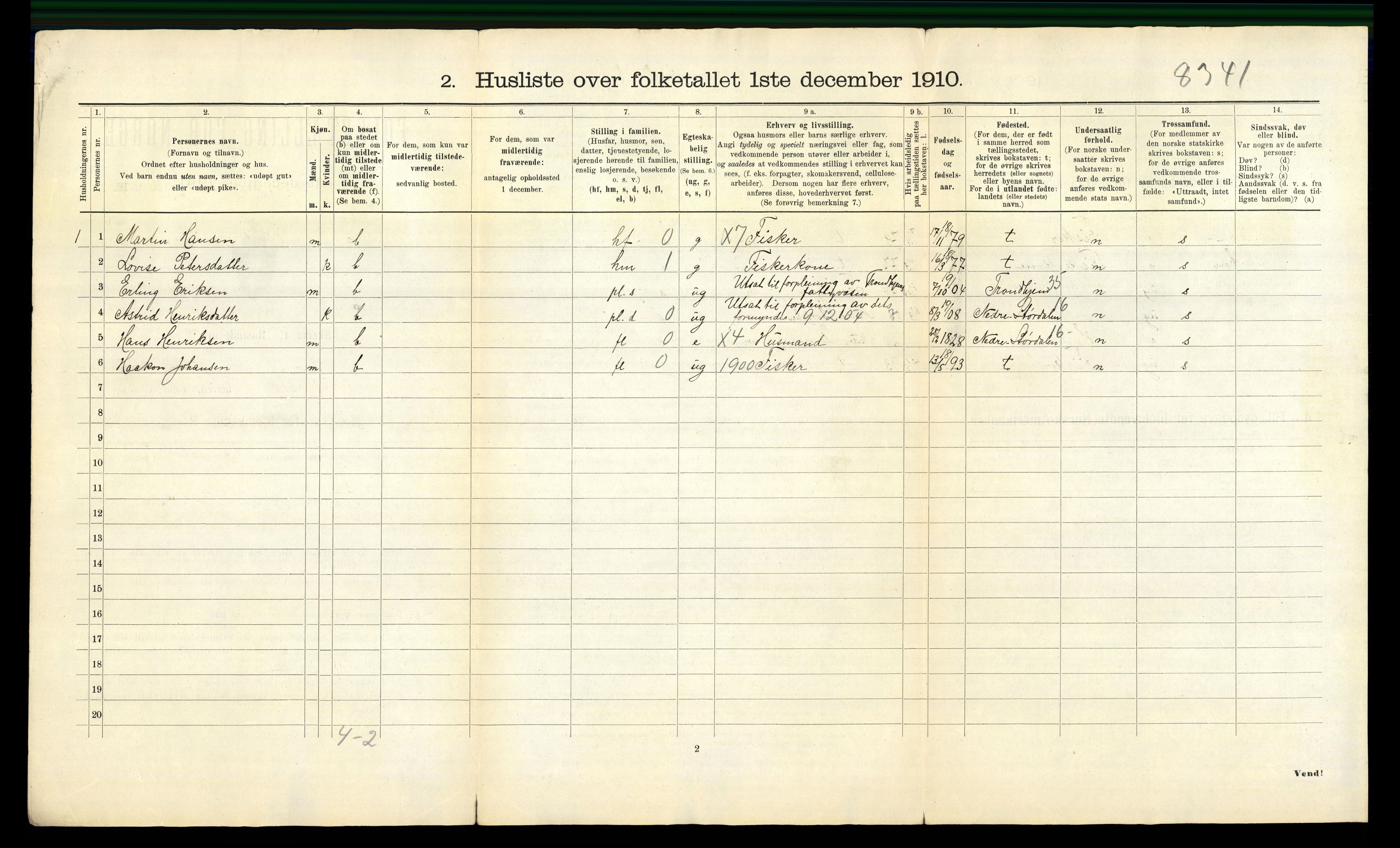 RA, 1910 census for Frosta, 1910, p. 38