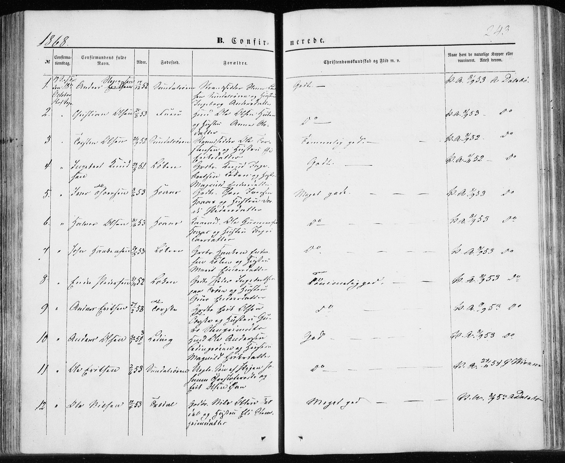 Ministerialprotokoller, klokkerbøker og fødselsregistre - Møre og Romsdal, AV/SAT-A-1454/590/L1013: Parish register (official) no. 590A05, 1847-1877, p. 243