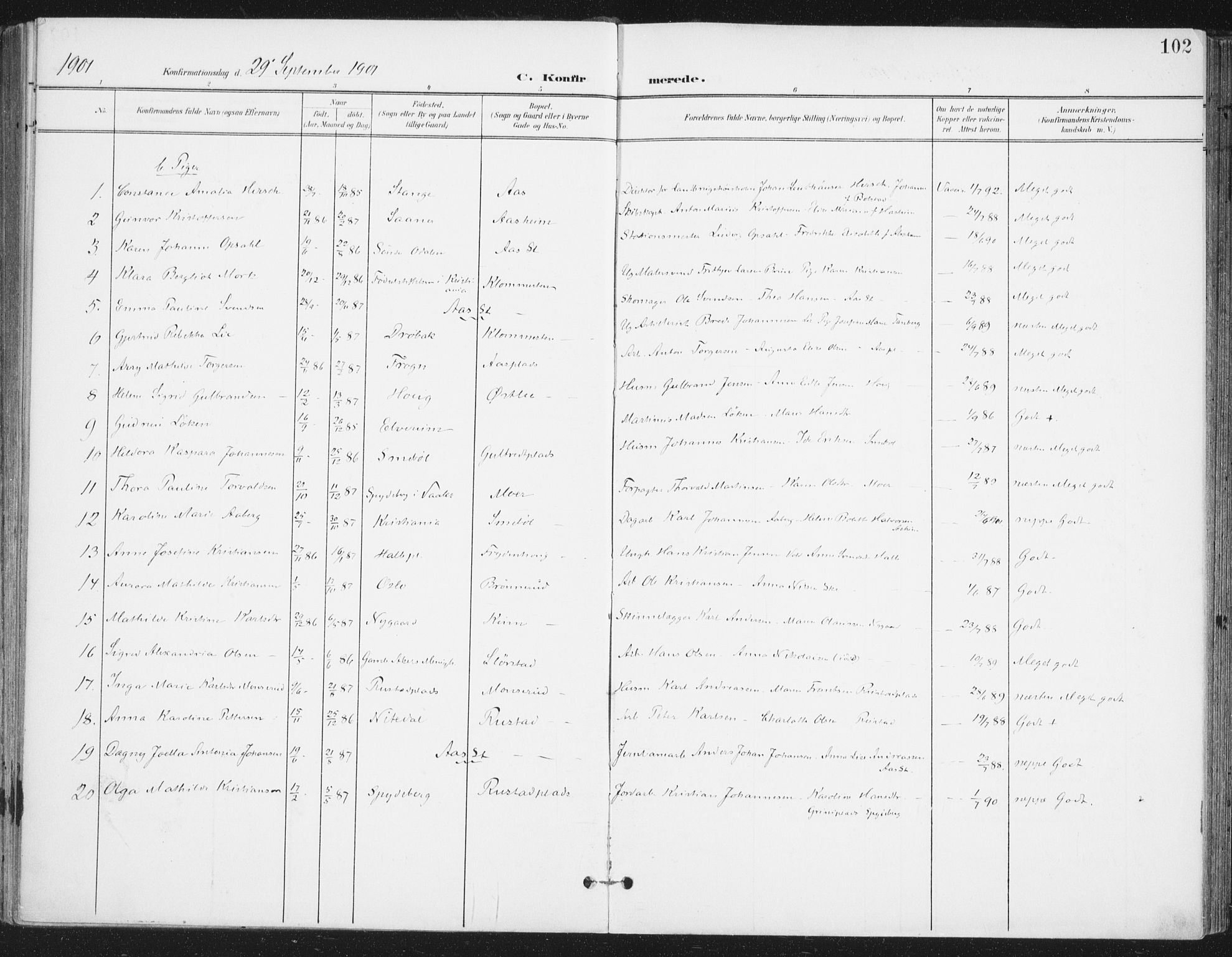 Ås prestekontor Kirkebøker, SAO/A-10894/F/Fa/L0010: Parish register (official) no. I 10, 1900-1918, p. 102