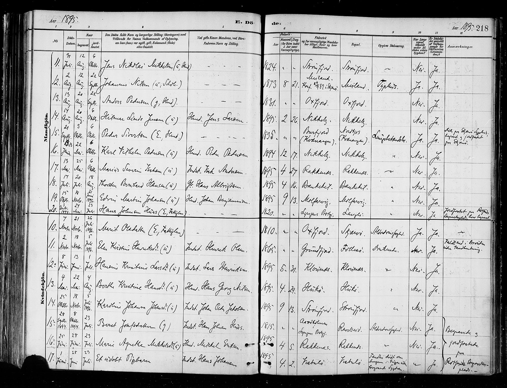 Skjervøy sokneprestkontor, SATØ/S-1300/H/Ha/Haa/L0010kirke: Parish register (official) no. 10, 1887-1898, p. 218