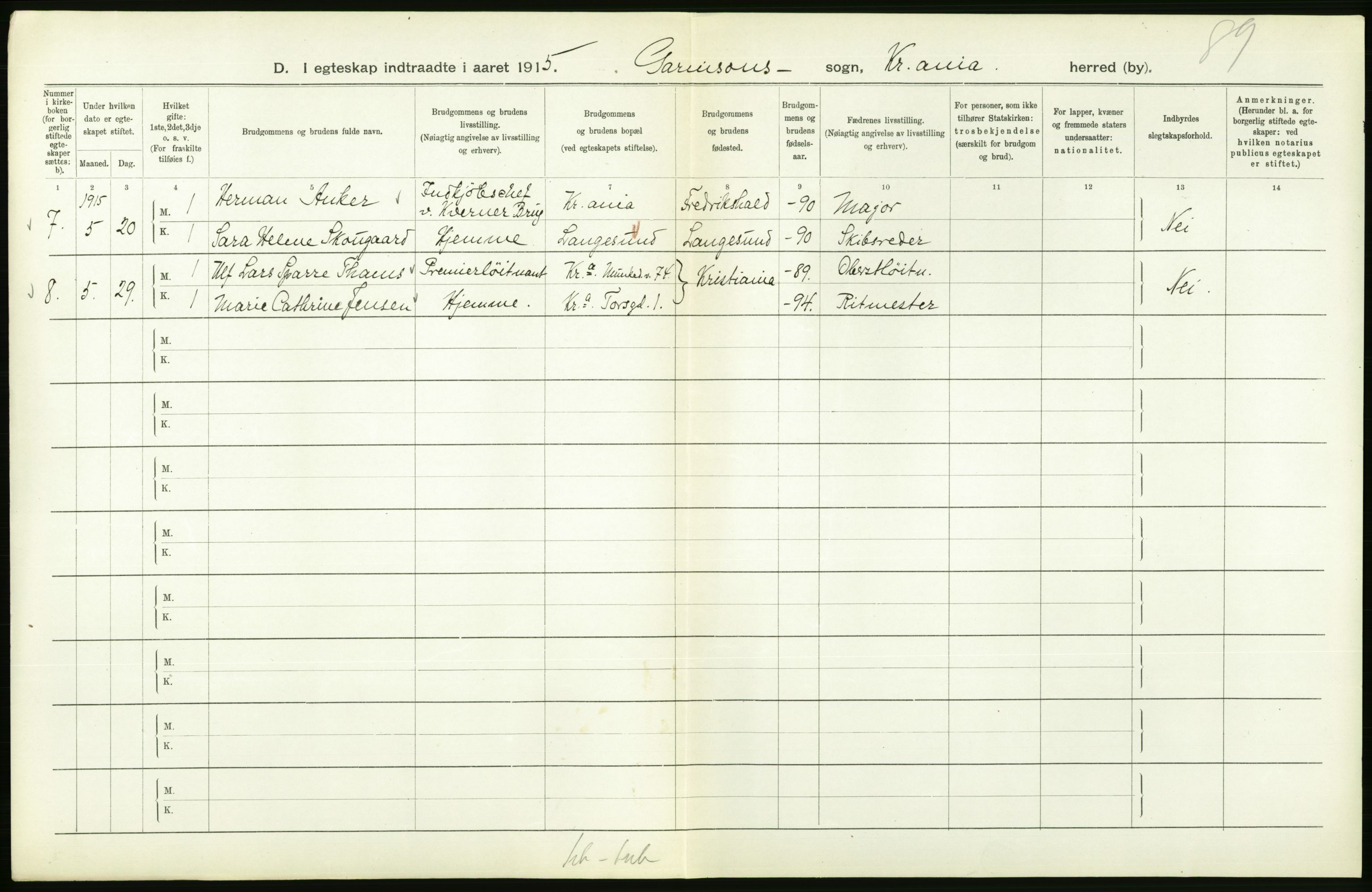 Statistisk sentralbyrå, Sosiodemografiske emner, Befolkning, AV/RA-S-2228/D/Df/Dfb/Dfbe/L0008: Kristiania: Gifte., 1915, p. 646