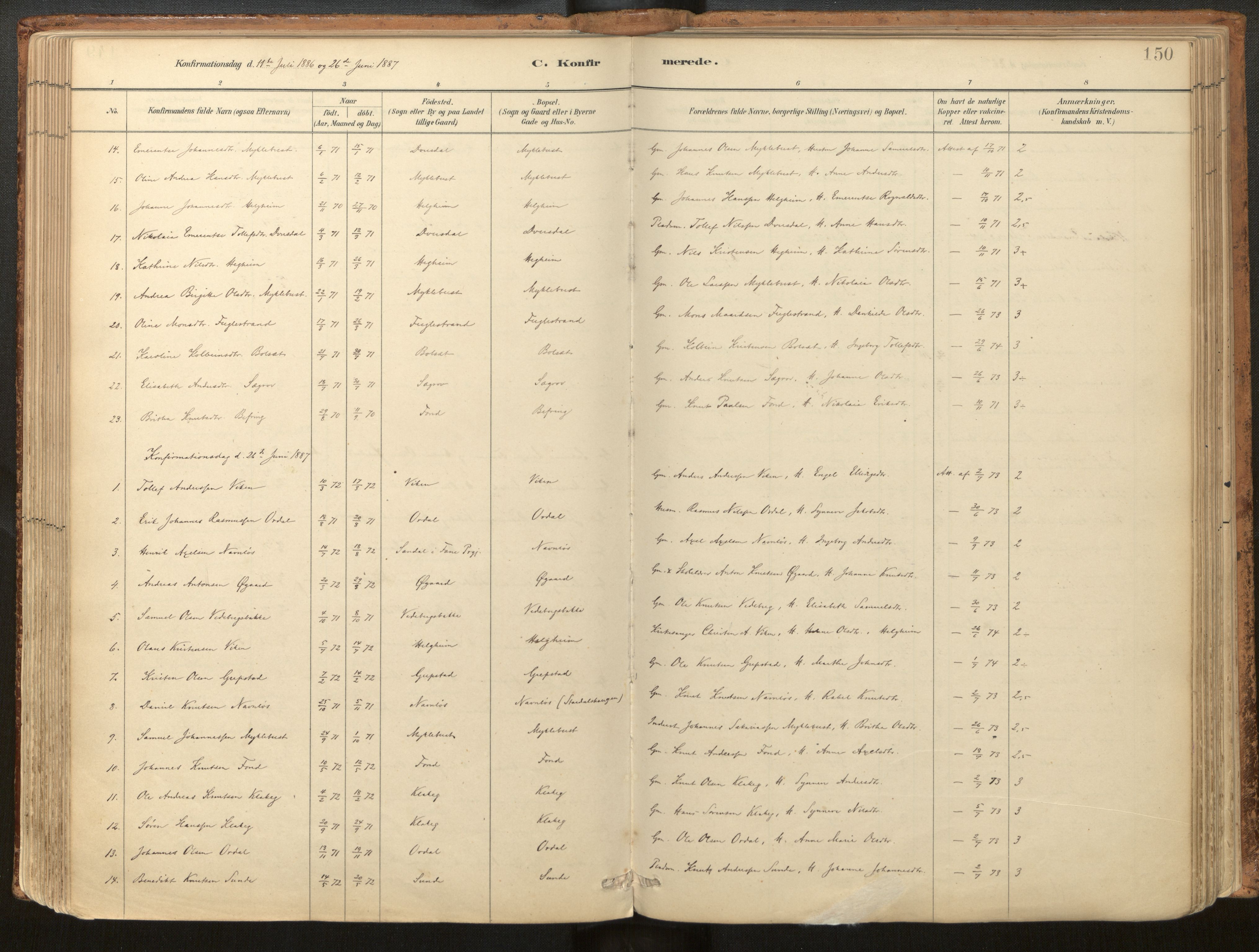 Jølster sokneprestembete, SAB/A-80701/H/Haa/Haac/L0001: Parish register (official) no. C 1, 1882-1928, p. 150