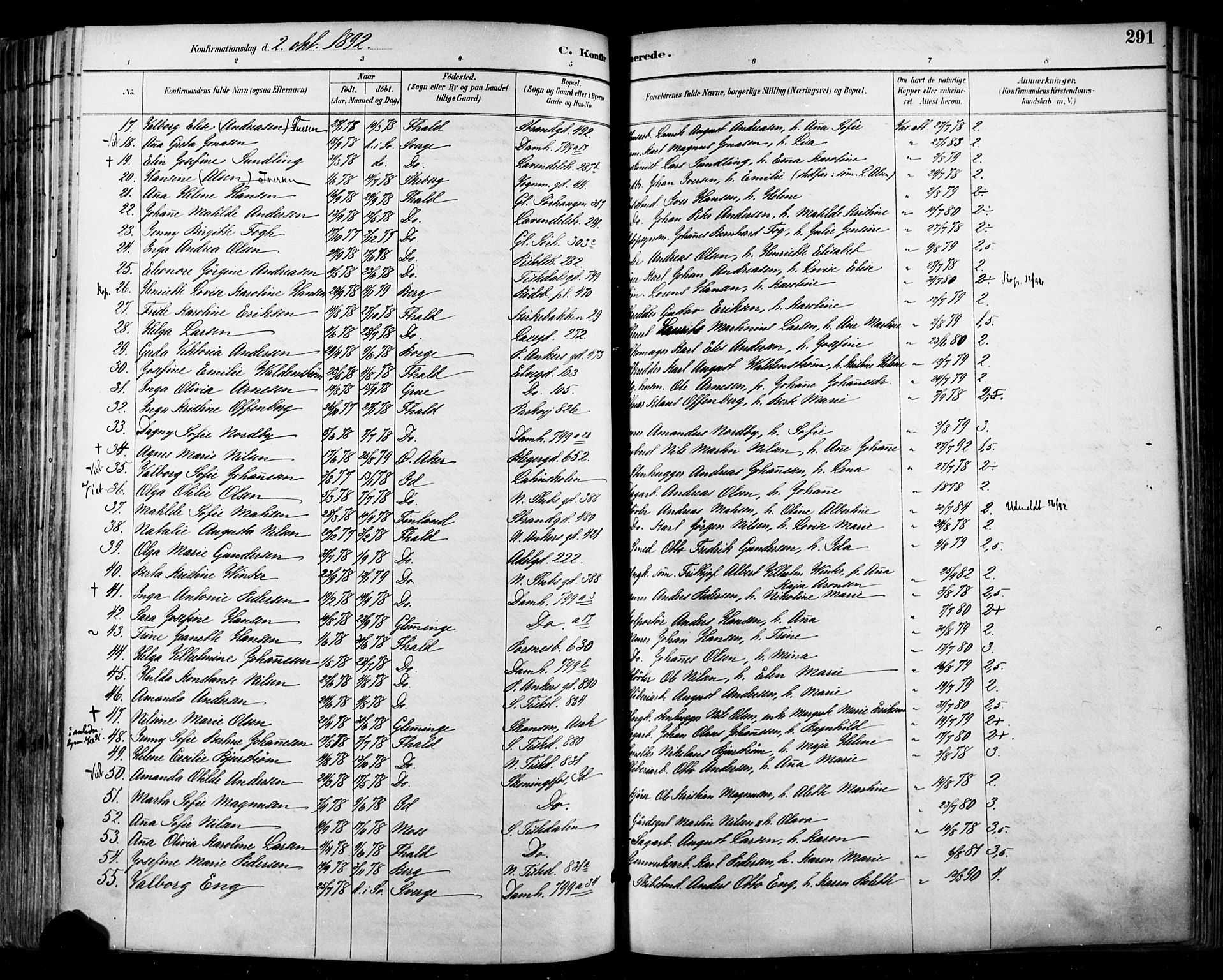 Halden prestekontor Kirkebøker, SAO/A-10909/F/Fa/L0013: Parish register (official) no. I 13, 1890-1906, p. 291