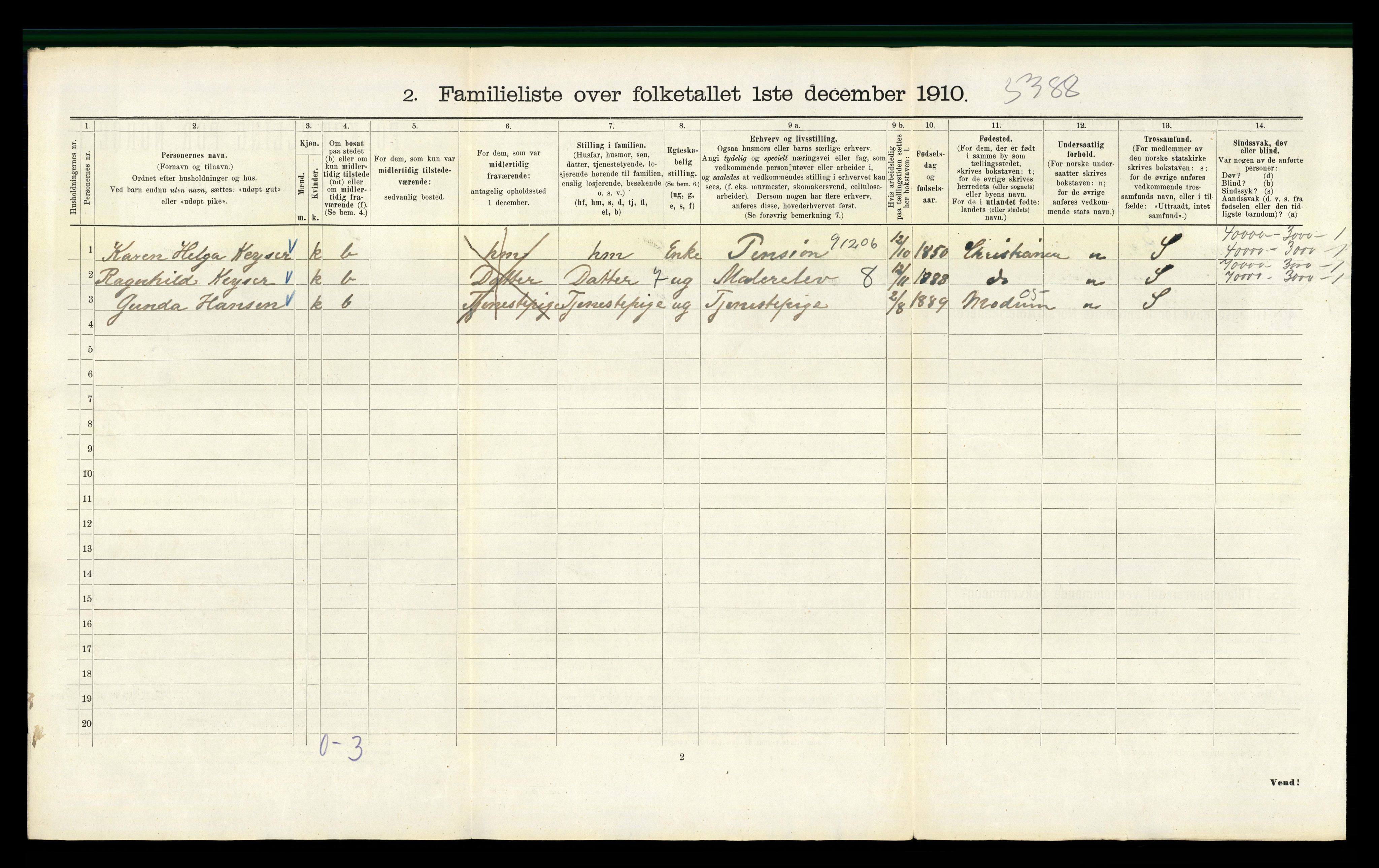 RA, 1910 census for Kristiania, 1910, p. 66388