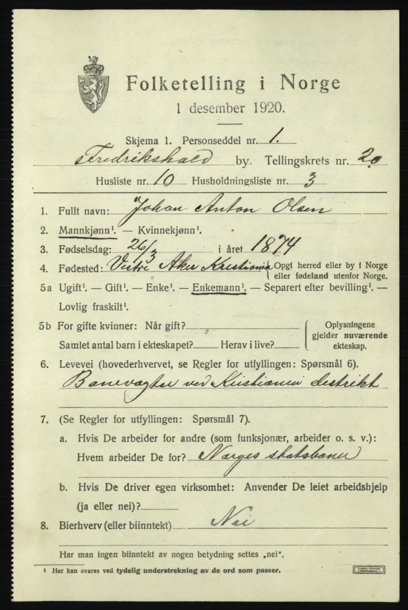 SAO, 1920 census for Fredrikshald, 1920, p. 29383