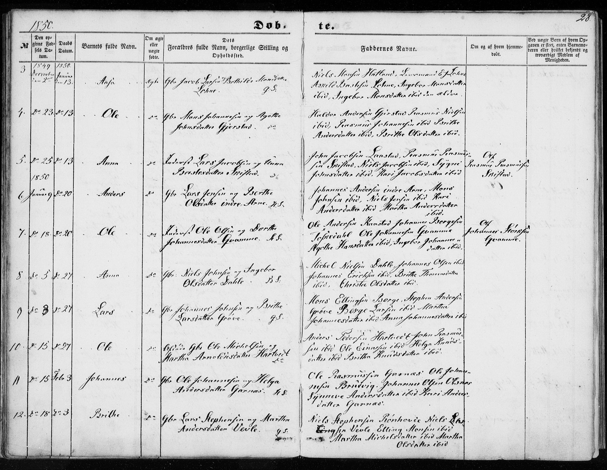 Haus sokneprestembete, AV/SAB-A-75601/H/Haa: Parish register (official) no. A 16 I, 1848-1857, p. 28