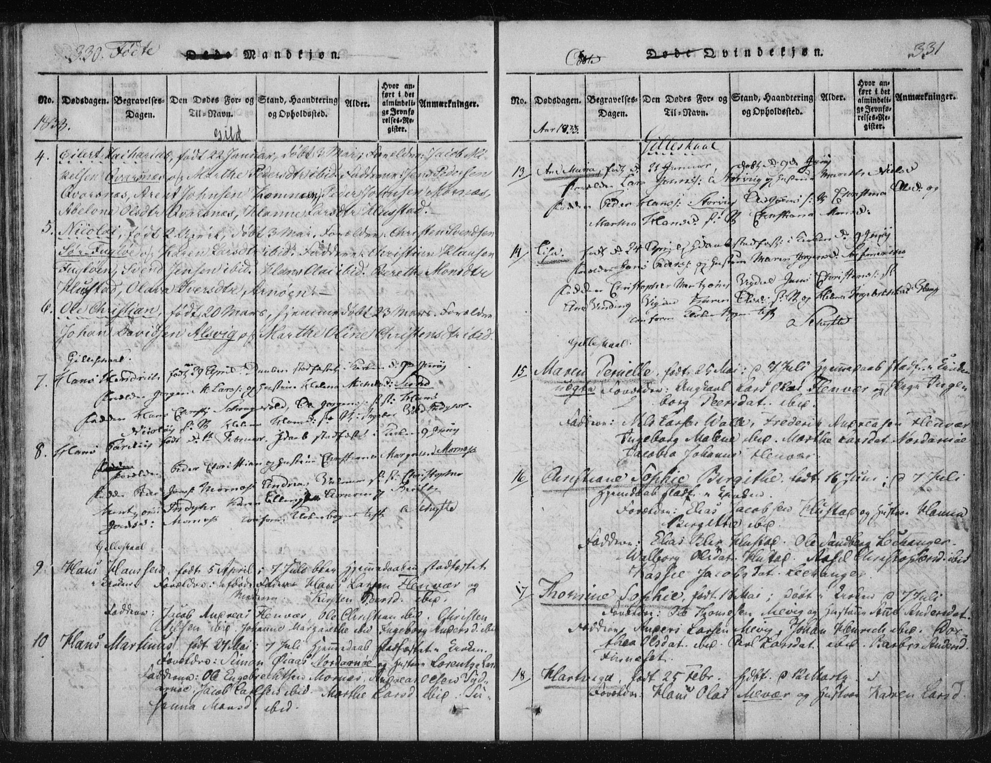 Ministerialprotokoller, klokkerbøker og fødselsregistre - Nordland, AV/SAT-A-1459/805/L0096: Parish register (official) no. 805A03, 1820-1837, p. 330-331