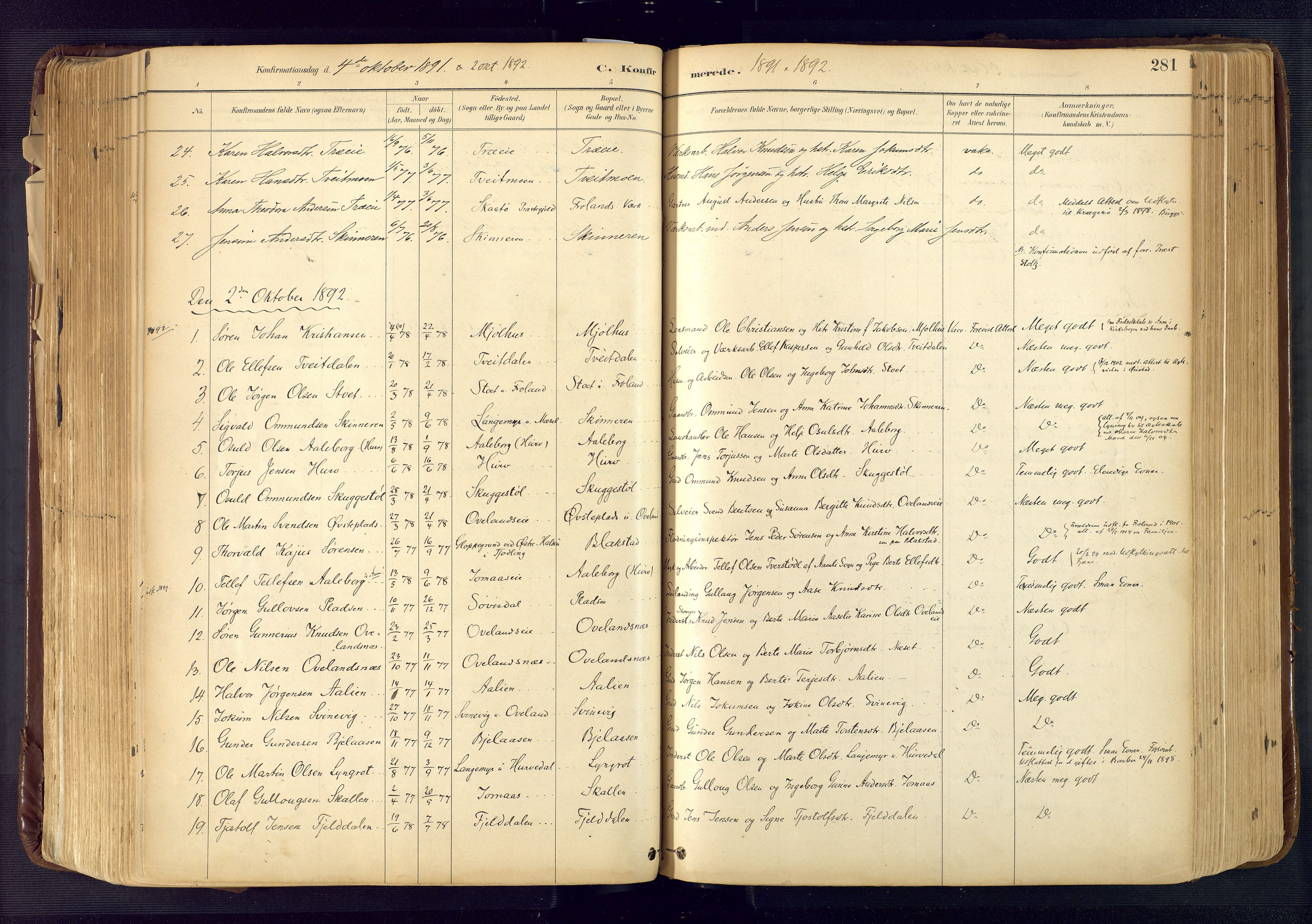 Froland sokneprestkontor, SAK/1111-0013/F/Fa/L0005: Parish register (official) no. A 5, 1882-1921, p. 281