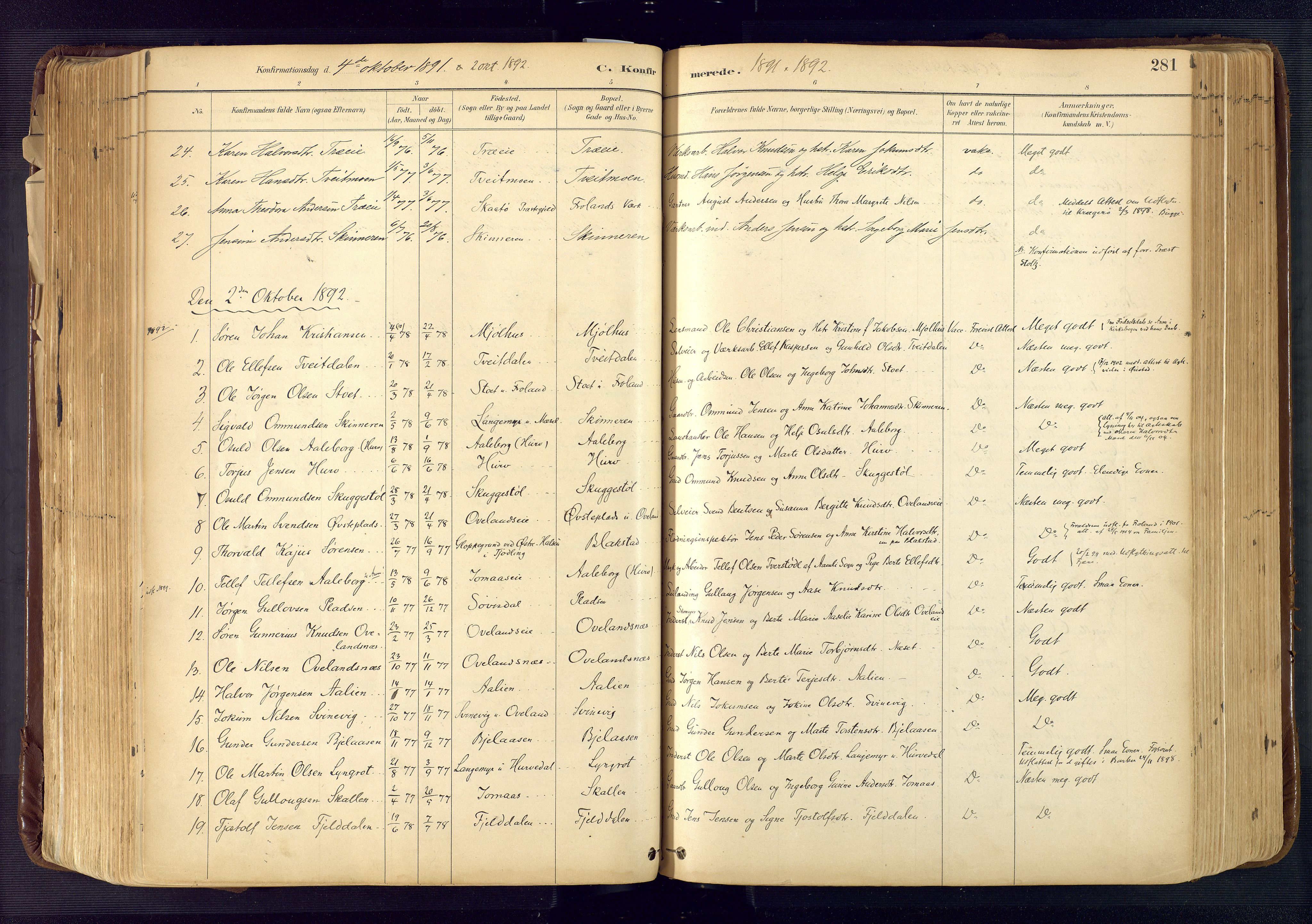 Froland sokneprestkontor, AV/SAK-1111-0013/F/Fa/L0005: Parish register (official) no. A 5, 1882-1921, p. 281