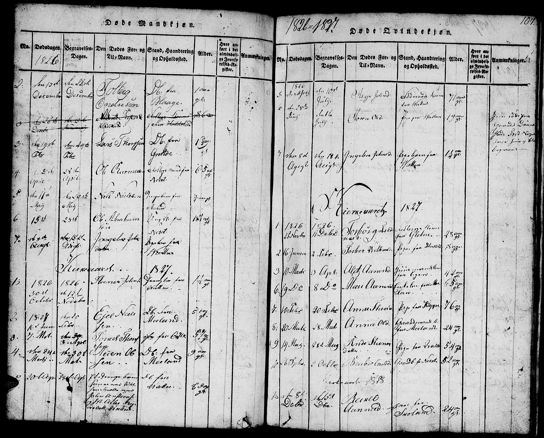 Hægebostad sokneprestkontor, SAK/1111-0024/F/Fb/Fbb/L0001: Parish register (copy) no. B 1, 1816-1850, p. 107