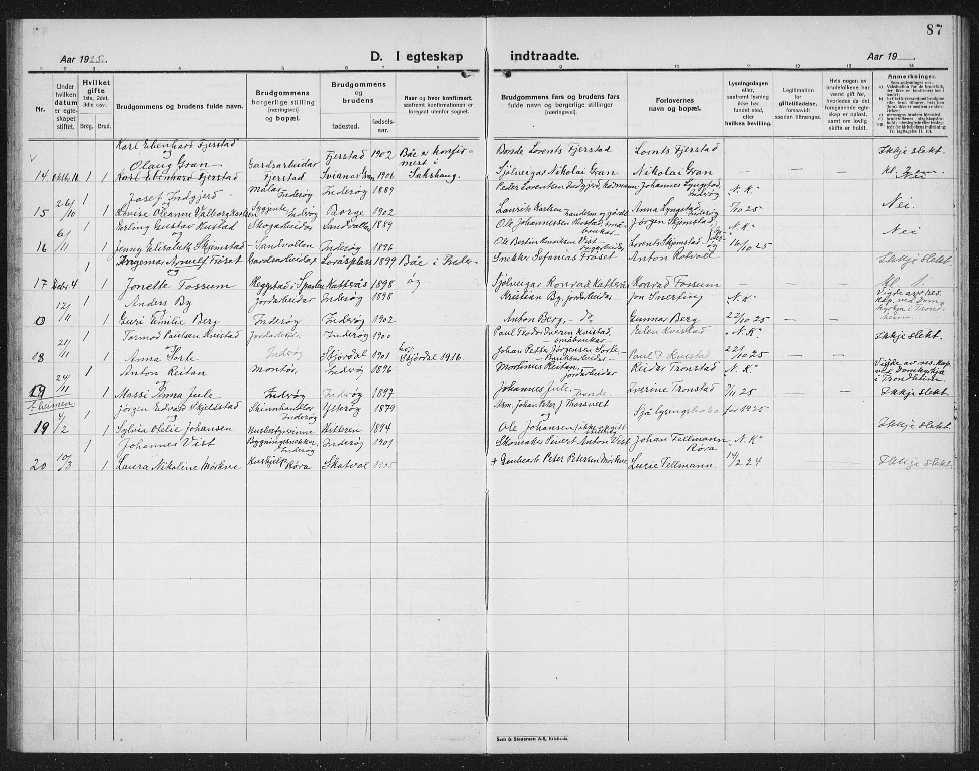 Ministerialprotokoller, klokkerbøker og fødselsregistre - Nord-Trøndelag, SAT/A-1458/730/L0303: Parish register (copy) no. 730C06, 1924-1933, p. 87