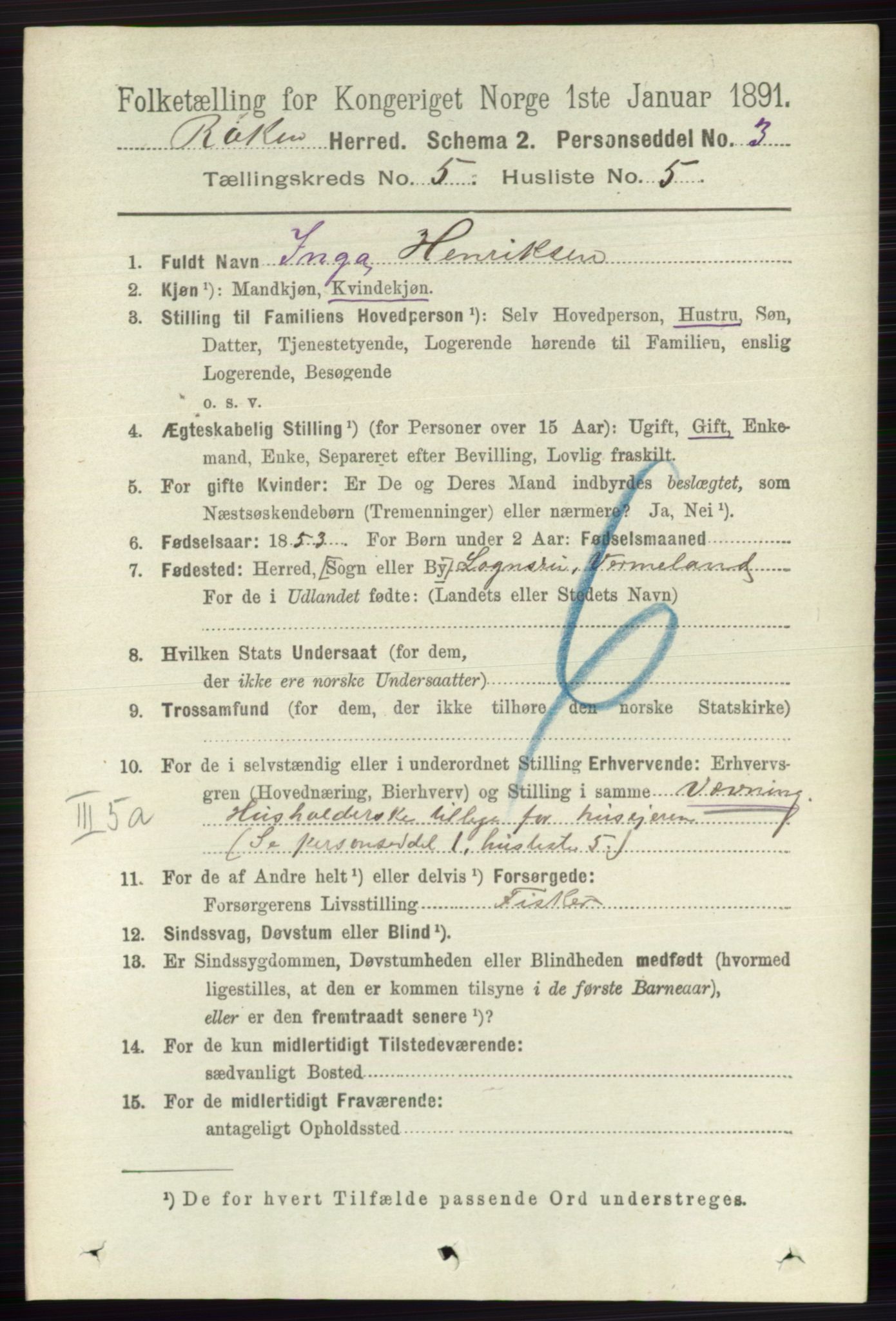 RA, 1891 census for 0627 Røyken, 1891, p. 2905