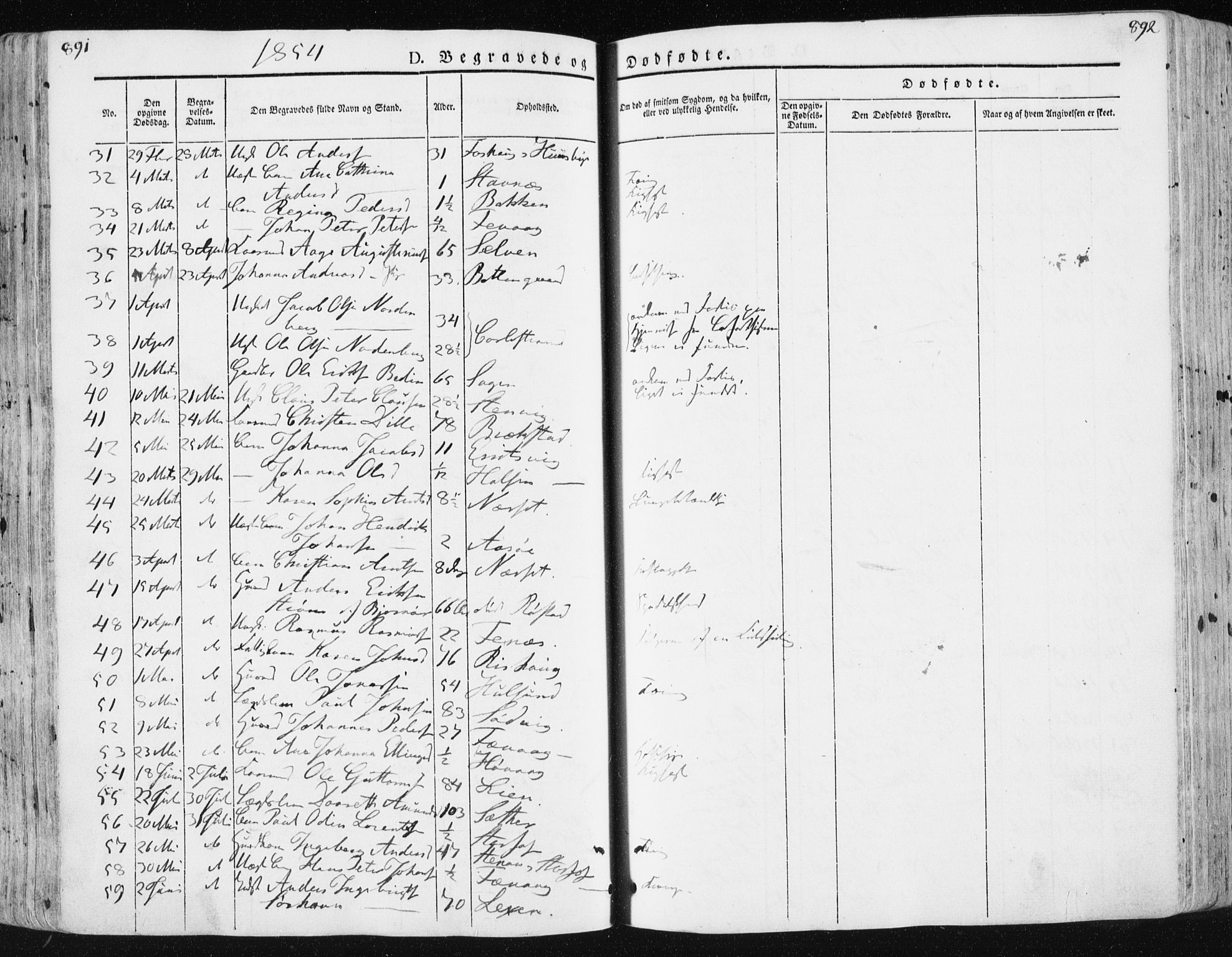 Ministerialprotokoller, klokkerbøker og fødselsregistre - Sør-Trøndelag, SAT/A-1456/659/L0736: Parish register (official) no. 659A06, 1842-1856, p. 891-892