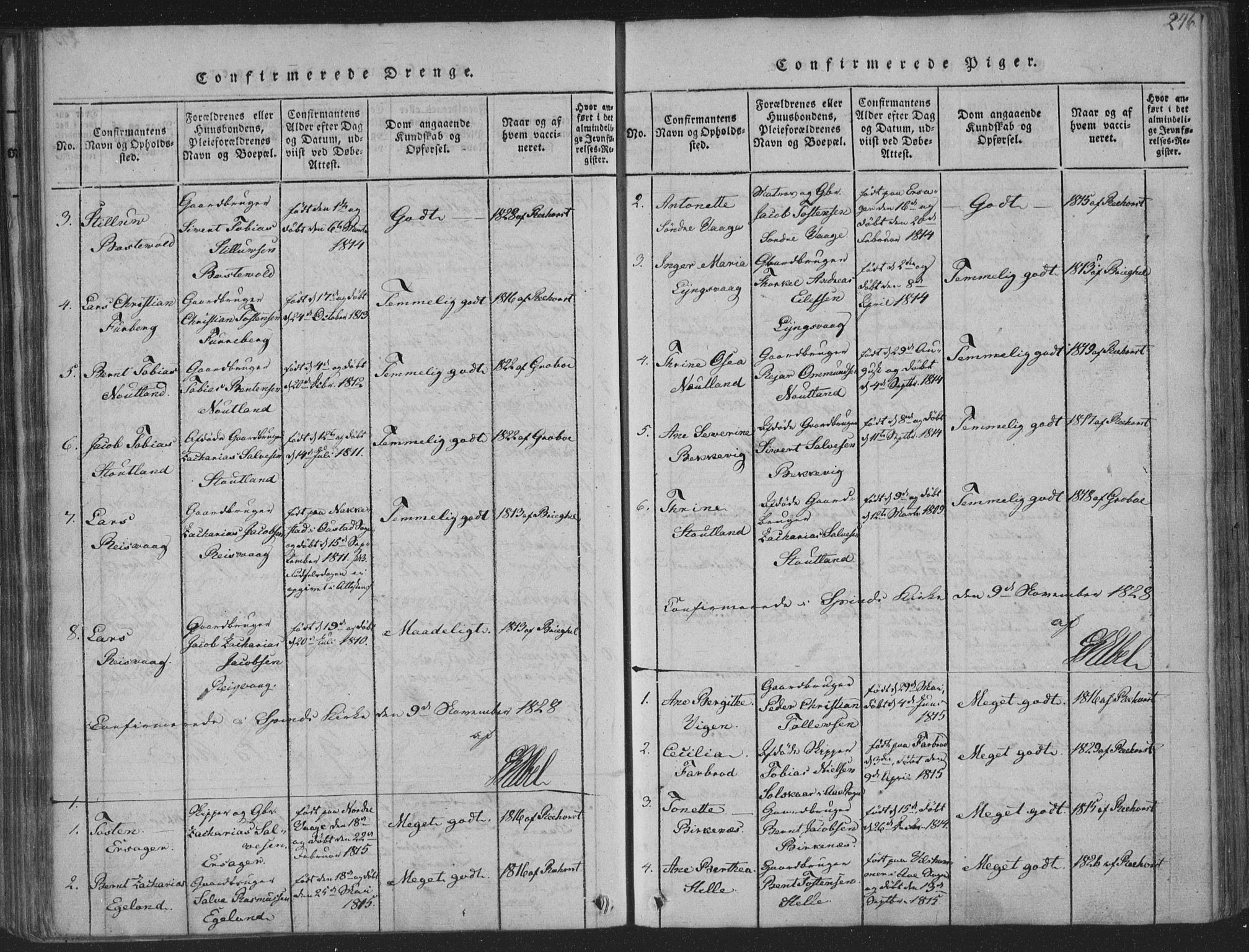 Herad sokneprestkontor, AV/SAK-1111-0018/F/Fa/Fab/L0002: Parish register (official) no. A 2, 1816-1844, p. 246