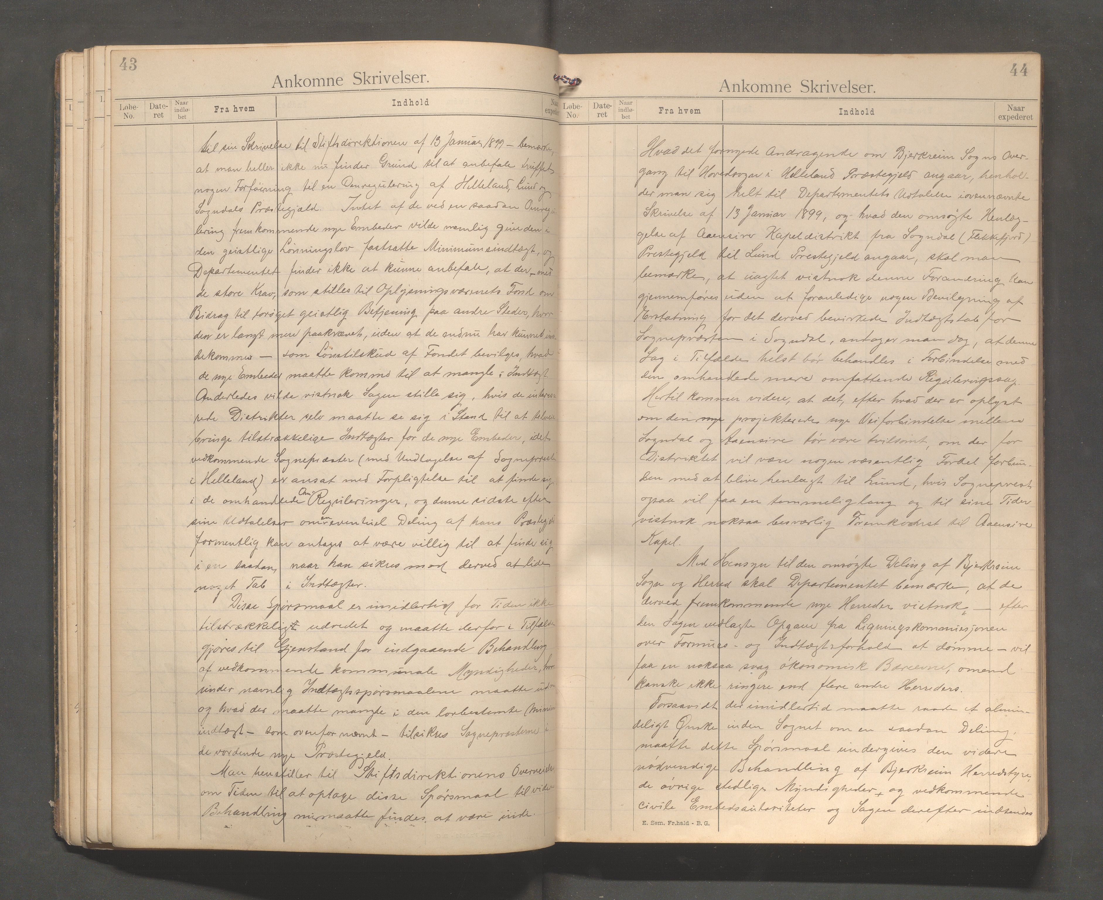 Bjerkreim kommune - Formannskapet/Sentraladministrasjonen, IKAR/K-101531/C/Ca/L0001: Journal, 1896-1911, p. 43-44