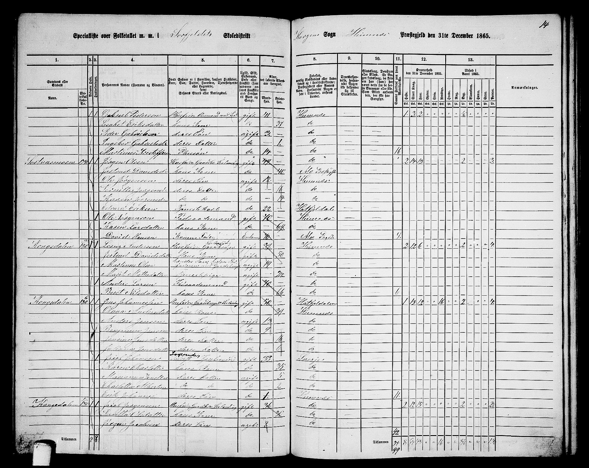 RA, 1865 census for Hemnes, 1865, p. 144