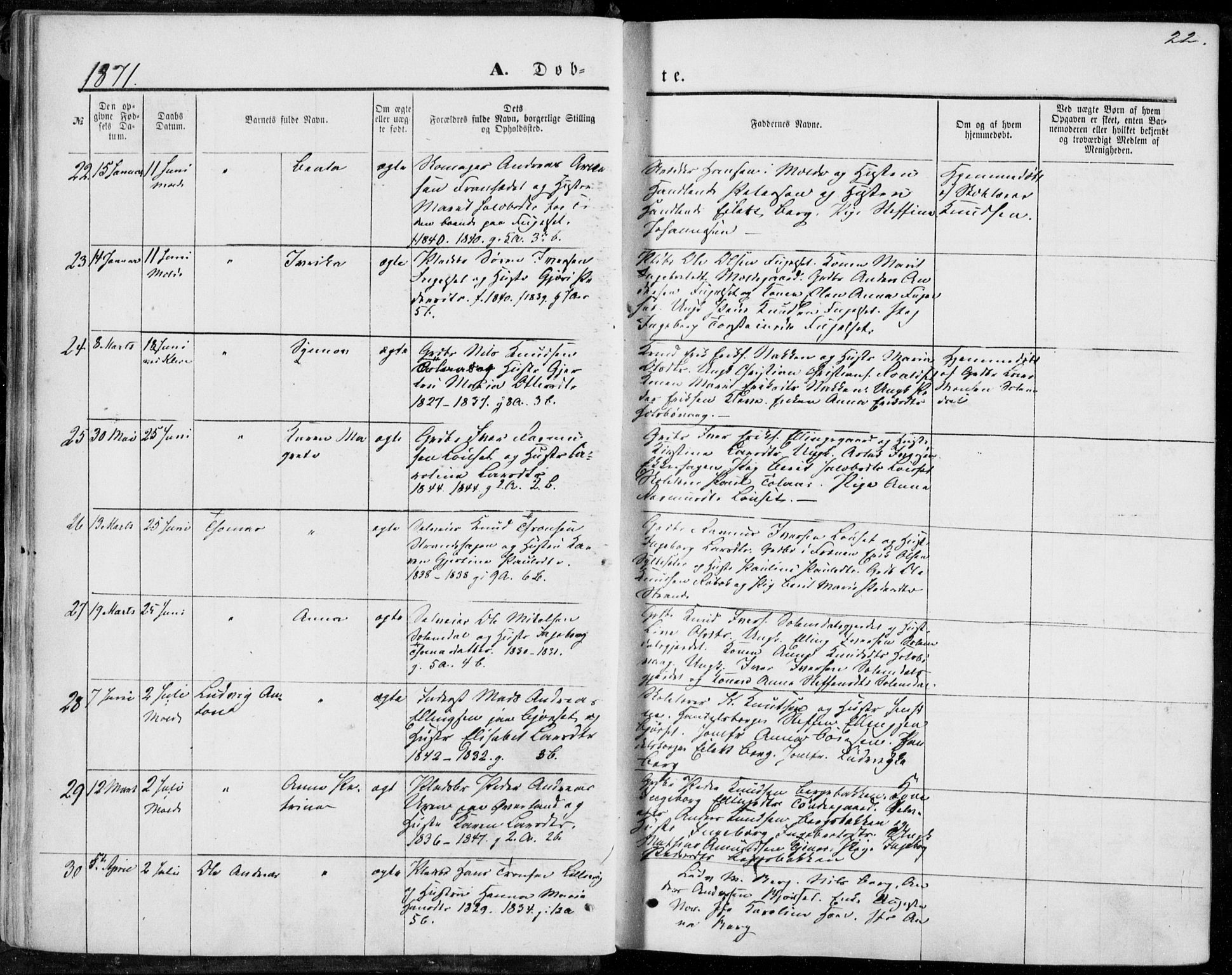 Ministerialprotokoller, klokkerbøker og fødselsregistre - Møre og Romsdal, AV/SAT-A-1454/555/L0655: Parish register (official) no. 555A05, 1869-1886, p. 22