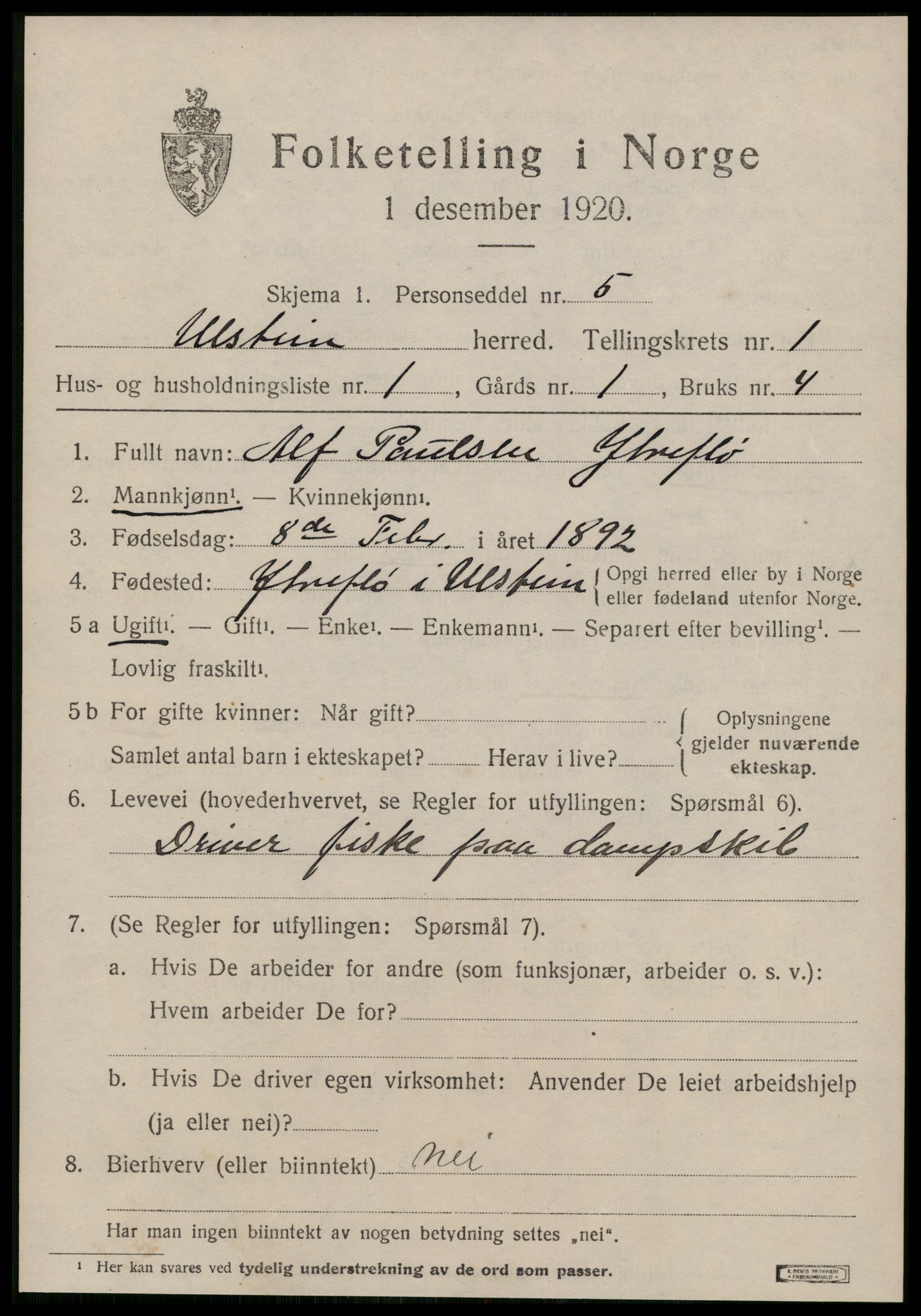 SAT, 1920 census for Ulstein, 1920, p. 702