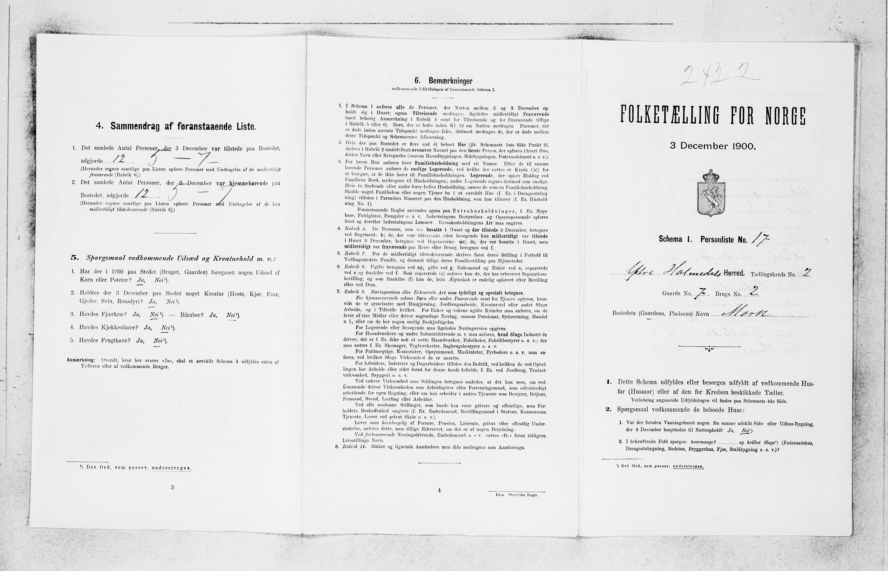 SAB, 1900 census for Ytre Holmedal, 1900, p. 220