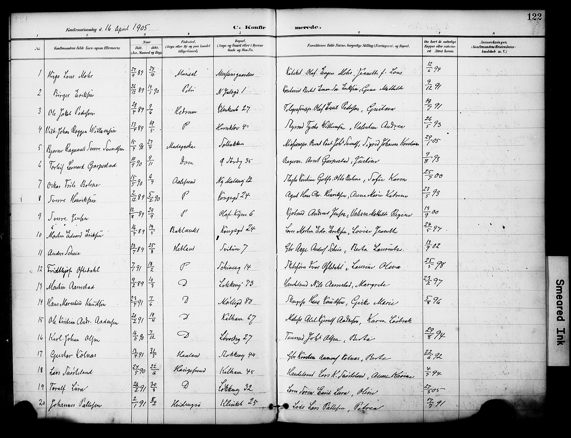 Domkirken sokneprestkontor, SAST/A-101812/001/30/30BA/L0031: Parish register (official) no. A 30, 1896-1916, p. 122