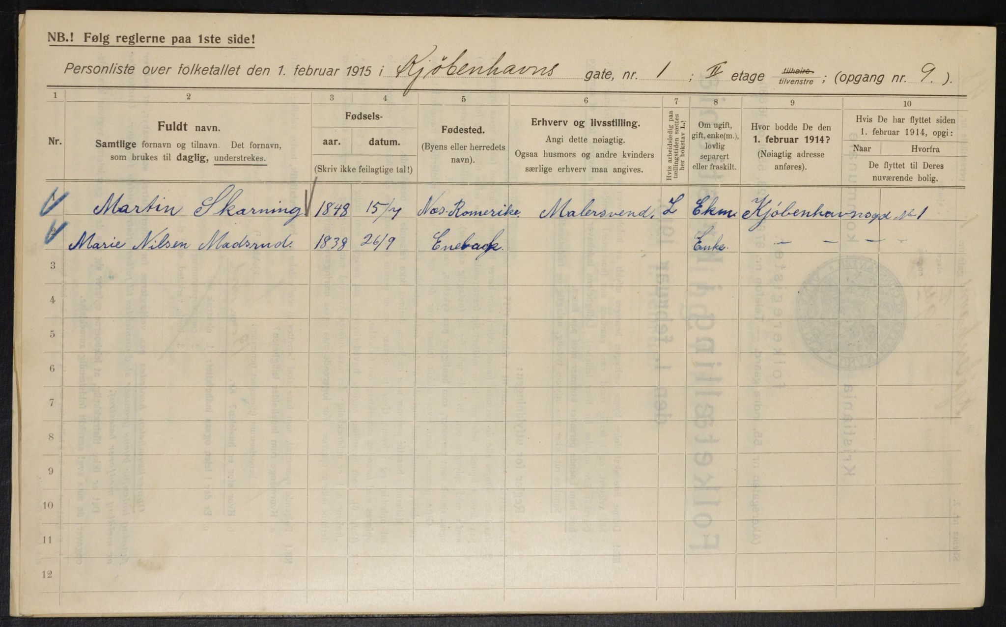 OBA, Municipal Census 1915 for Kristiania, 1915, p. 54499