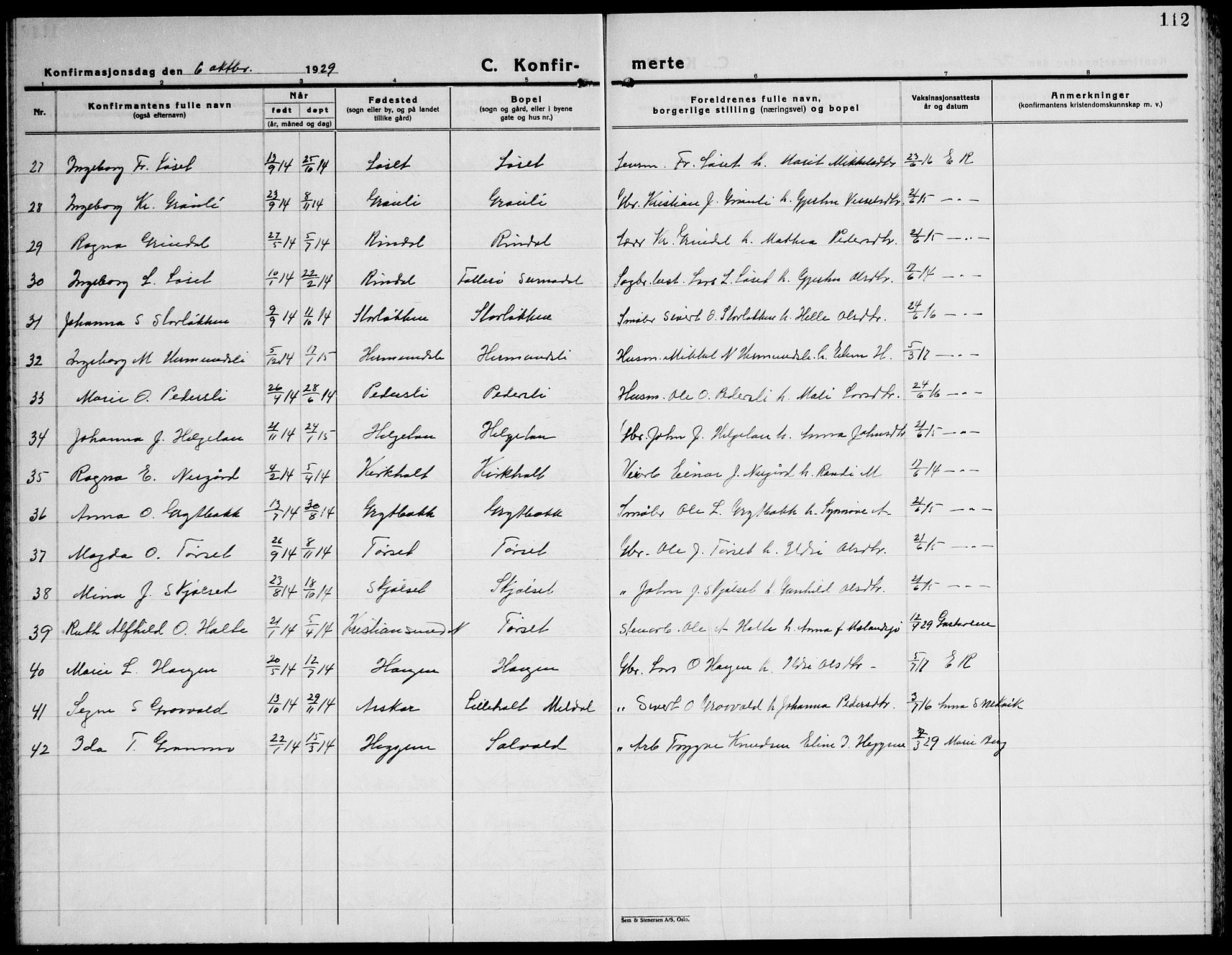 Ministerialprotokoller, klokkerbøker og fødselsregistre - Møre og Romsdal, AV/SAT-A-1454/598/L1080: Parish register (copy) no. 598C05, 1927-1944, p. 112