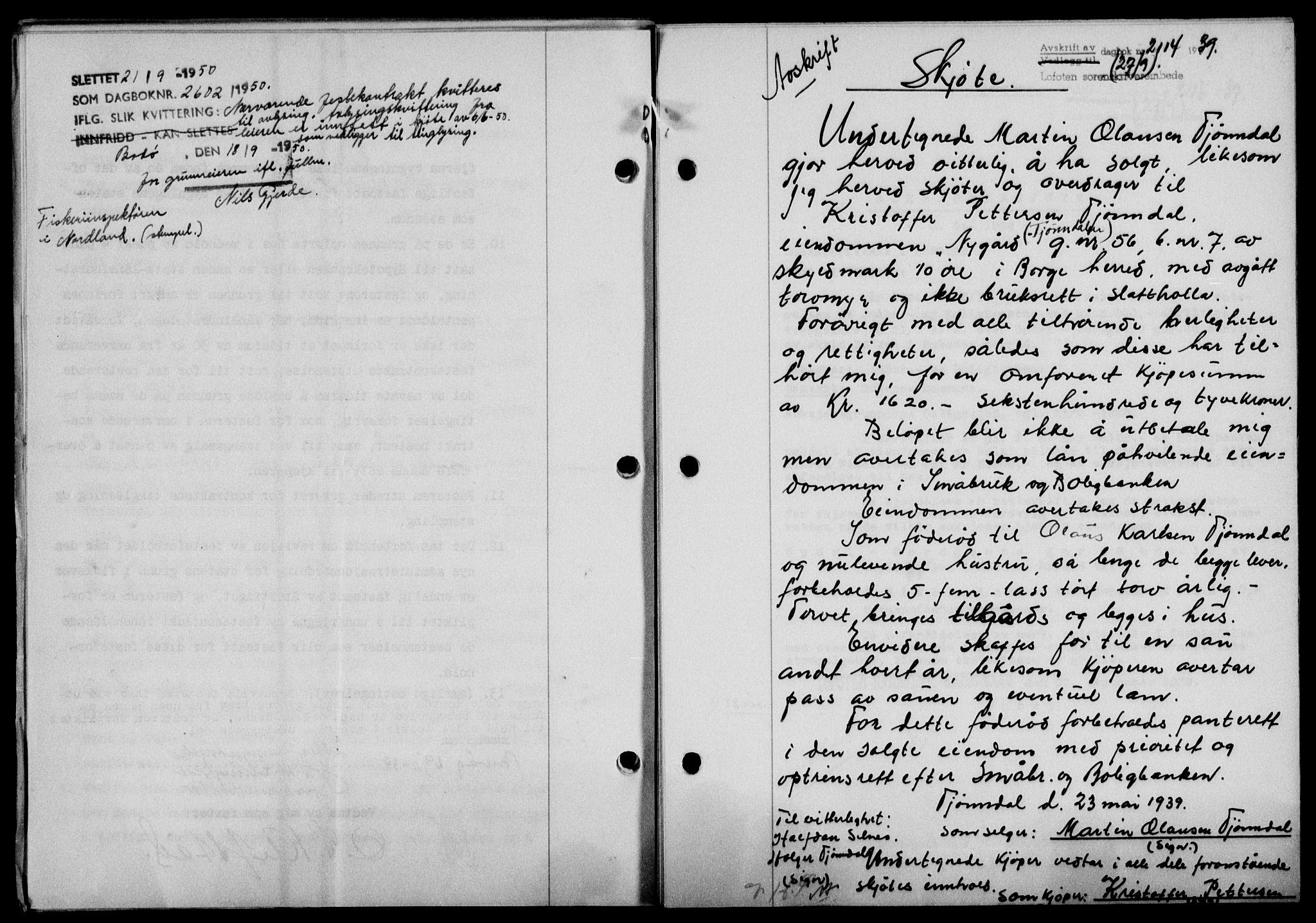 Lofoten sorenskriveri, SAT/A-0017/1/2/2C/L0006a: Mortgage book no. 6a, 1939-1939, Diary no: : 2114/1939