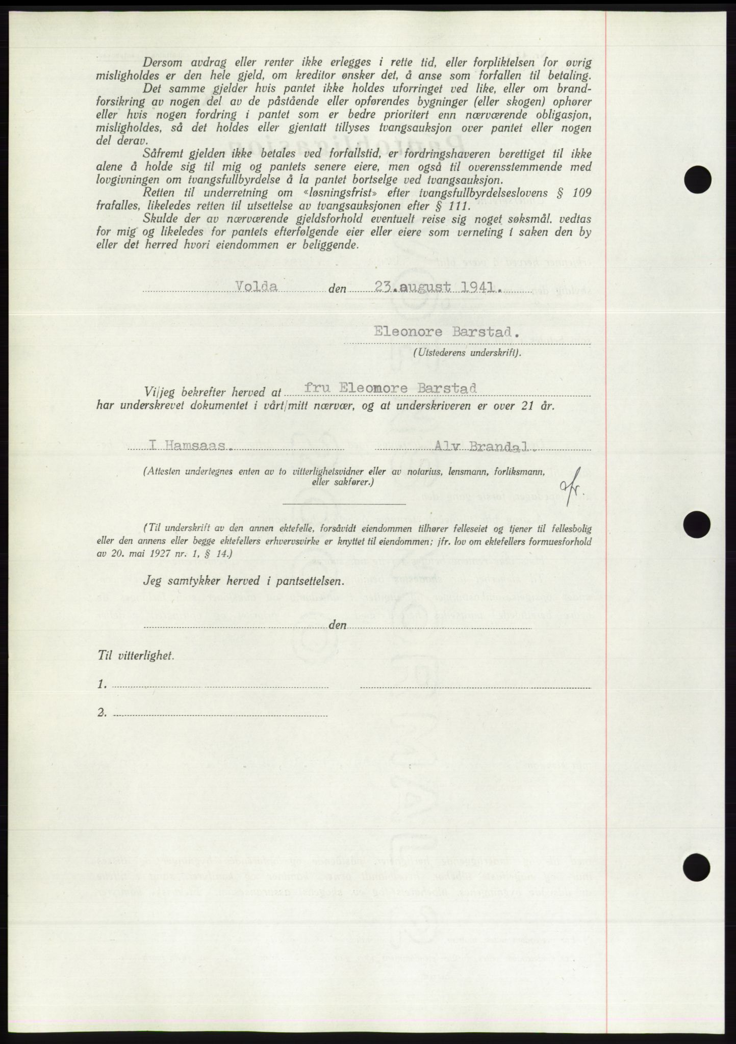 Søre Sunnmøre sorenskriveri, AV/SAT-A-4122/1/2/2C/L0071: Mortgage book no. 65, 1941-1941, Diary no: : 861/1941