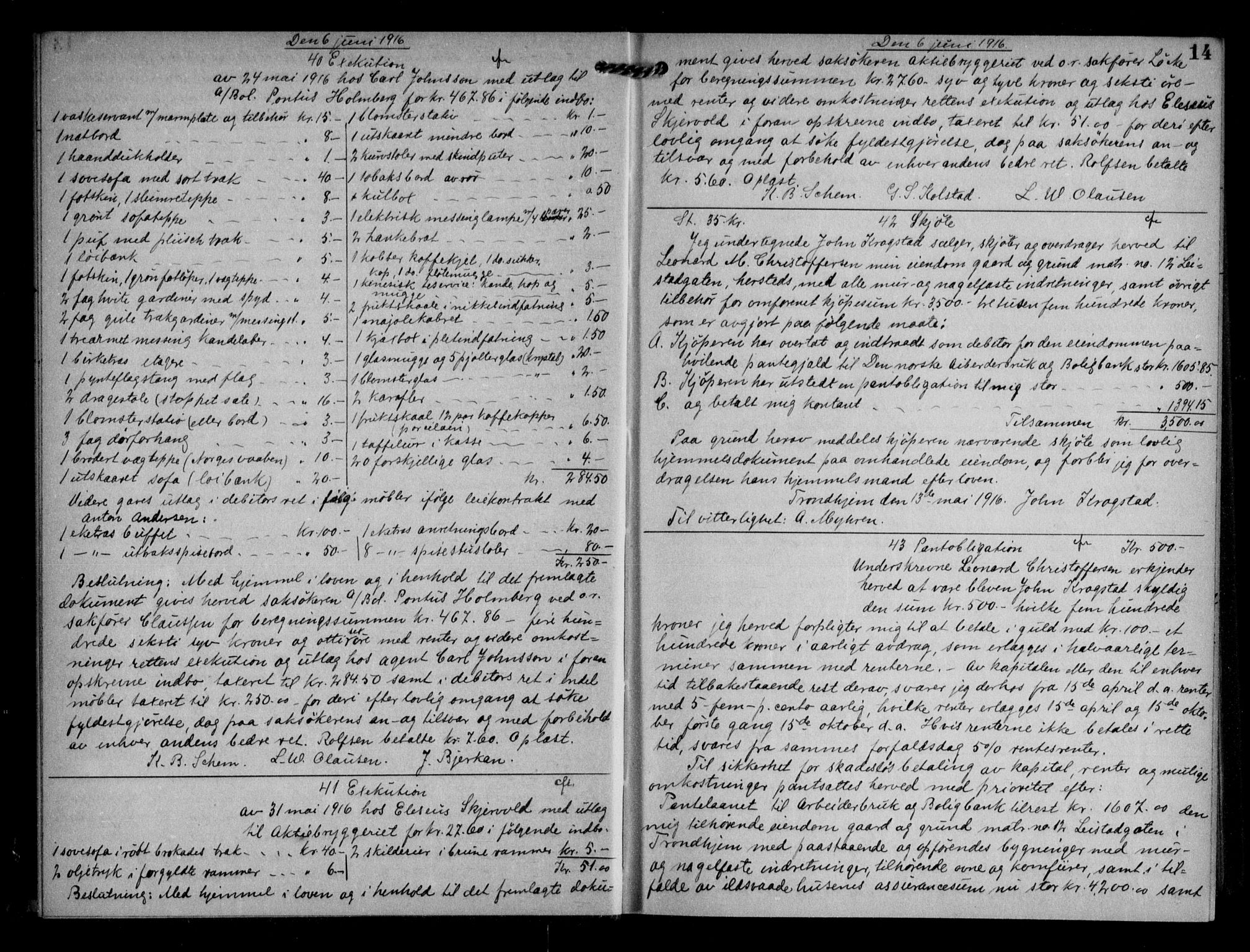 Trondheim byfogd, AV/SAT-A-0003/1/2/2C/L0057: Mortgage book no. 56, 1916-1917, p. 14